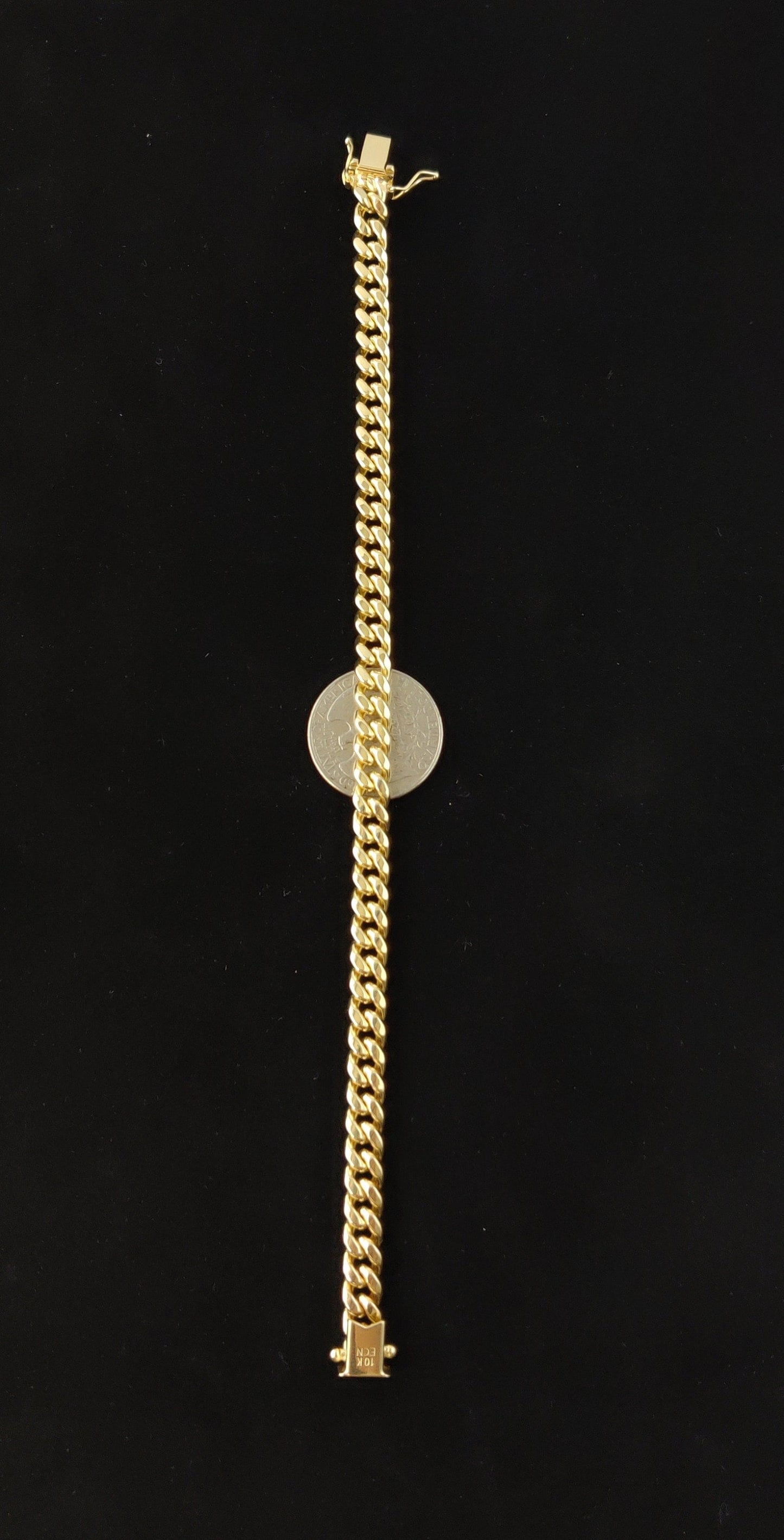 10k Yellow Gold 6.7mm Miami Cuban Chain Bracelet Box Clasp Lock Real 10K Yellow Gold, Men and Women,8 inches ,9 inches miami cuban bracelet