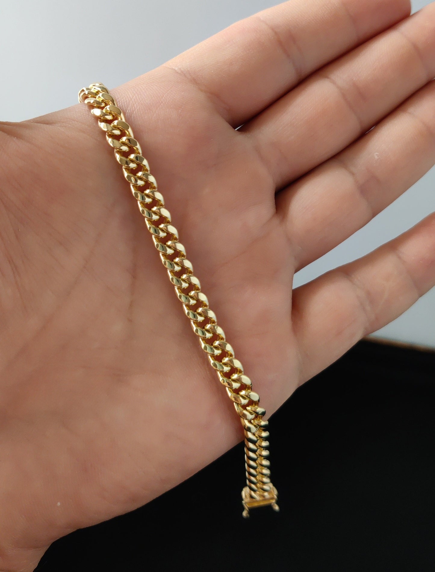 10k Yellow Gold 6.7mm Miami Cuban Chain Bracelet Box Clasp Lock Real 10K Yellow Gold, Men and Women,8 inches ,9 inches miami cuban bracelet