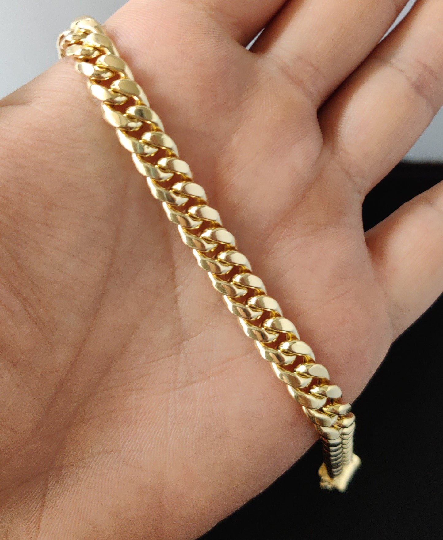 10k Yellow Gold 9mm Miami Cuban Chain Bracelet Box Clasp Lock Real 10K Yellow Gold,10k Gold Chain Men and Women