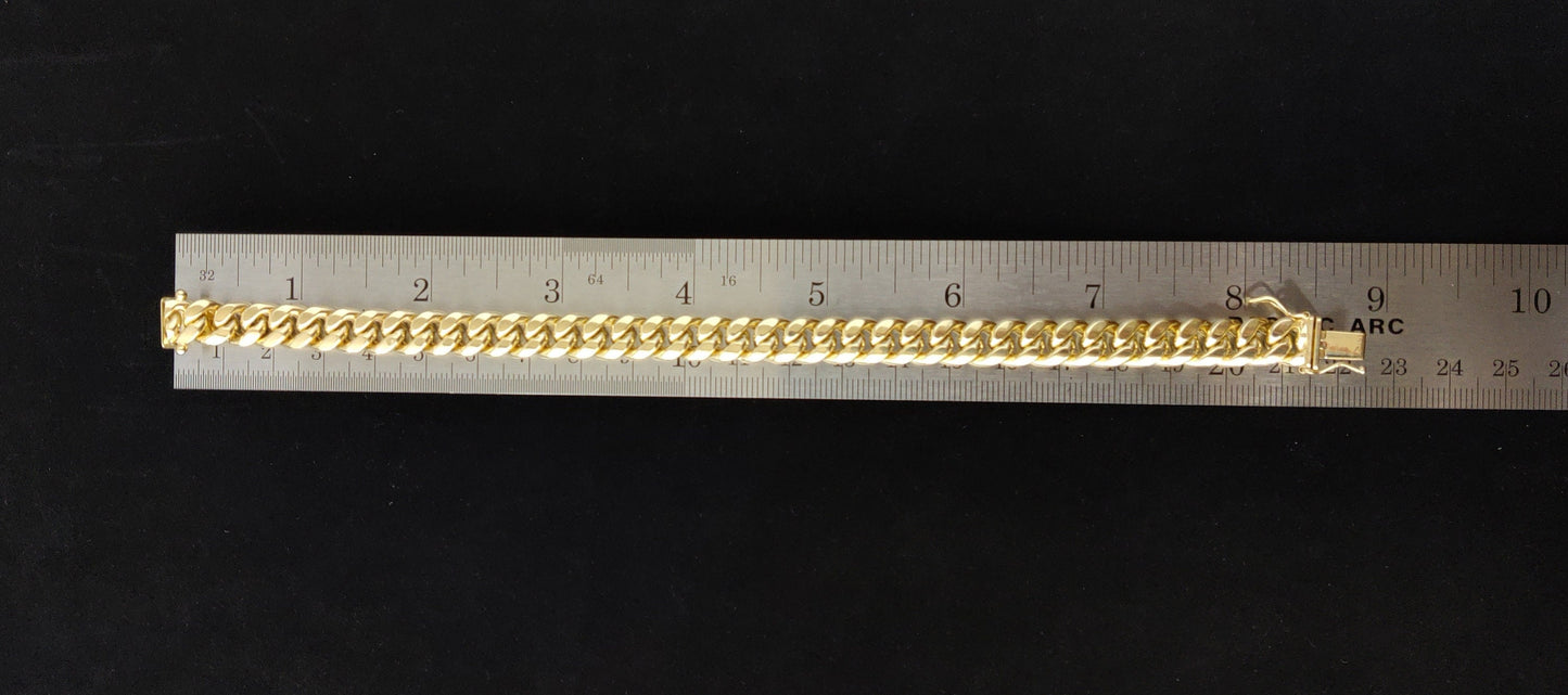 10k Yellow Gold 9mm Miami Cuban Chain Bracelet Box Clasp Lock Real 10K Yellow Gold,10k Gold Chain Men and Women