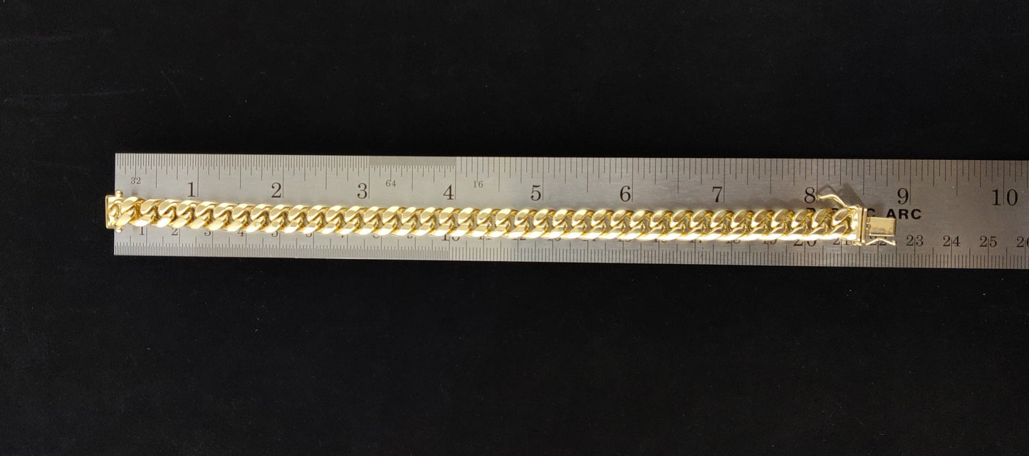 10k Yellow Gold 9mm Miami Cuban Chain Bracelet Box Clasp Lock Real 10K Yellow Gold,10k Gold Chain Men and Women