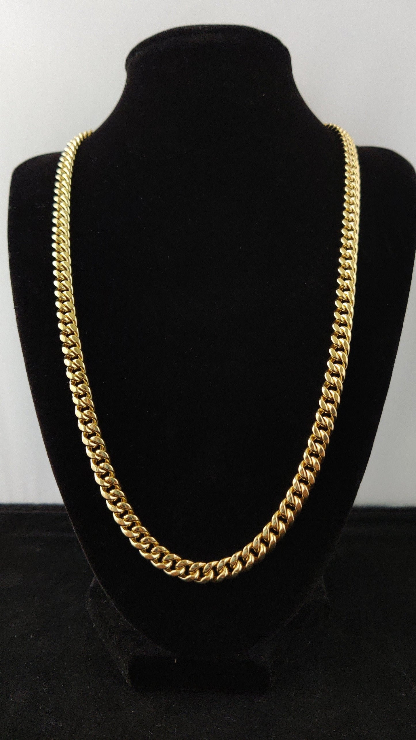 10k Real Gold Miami Cuban Link Chain Necklace 6.7mm 22 Inches Real 10K Yellow Gold,Man Gold Chain,Ladies Gold Chain, 10k Gold Chain