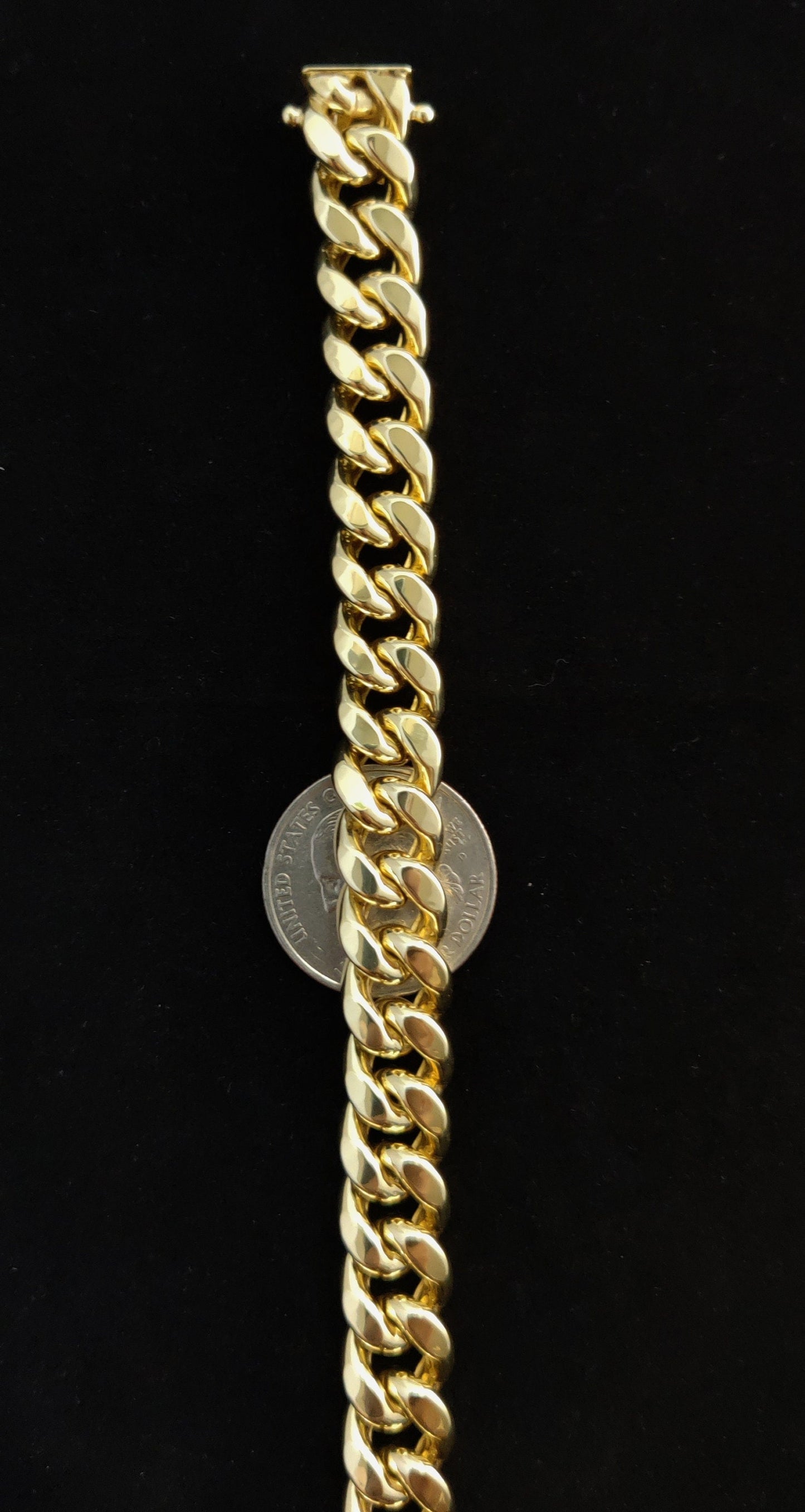 10k Yellow Gold 11.5mm Miami Cuban Chain Bracelet Box Clasp Lock Real 10K Gold, Men and Women,10k Real Gold Bracelet, MIami Cuban Bracelet