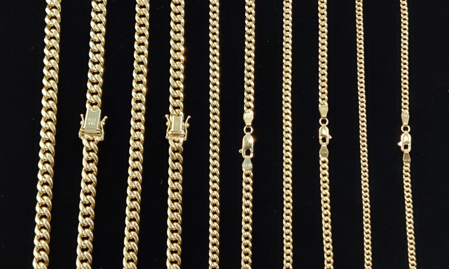 10K Real Gold Miami Cuban Link Chain Necklace and Bracelet,10k Gold Miami Cuban 2mm - 6.8mm, 10K Gold Chain, Real Gold Men and Women Chain