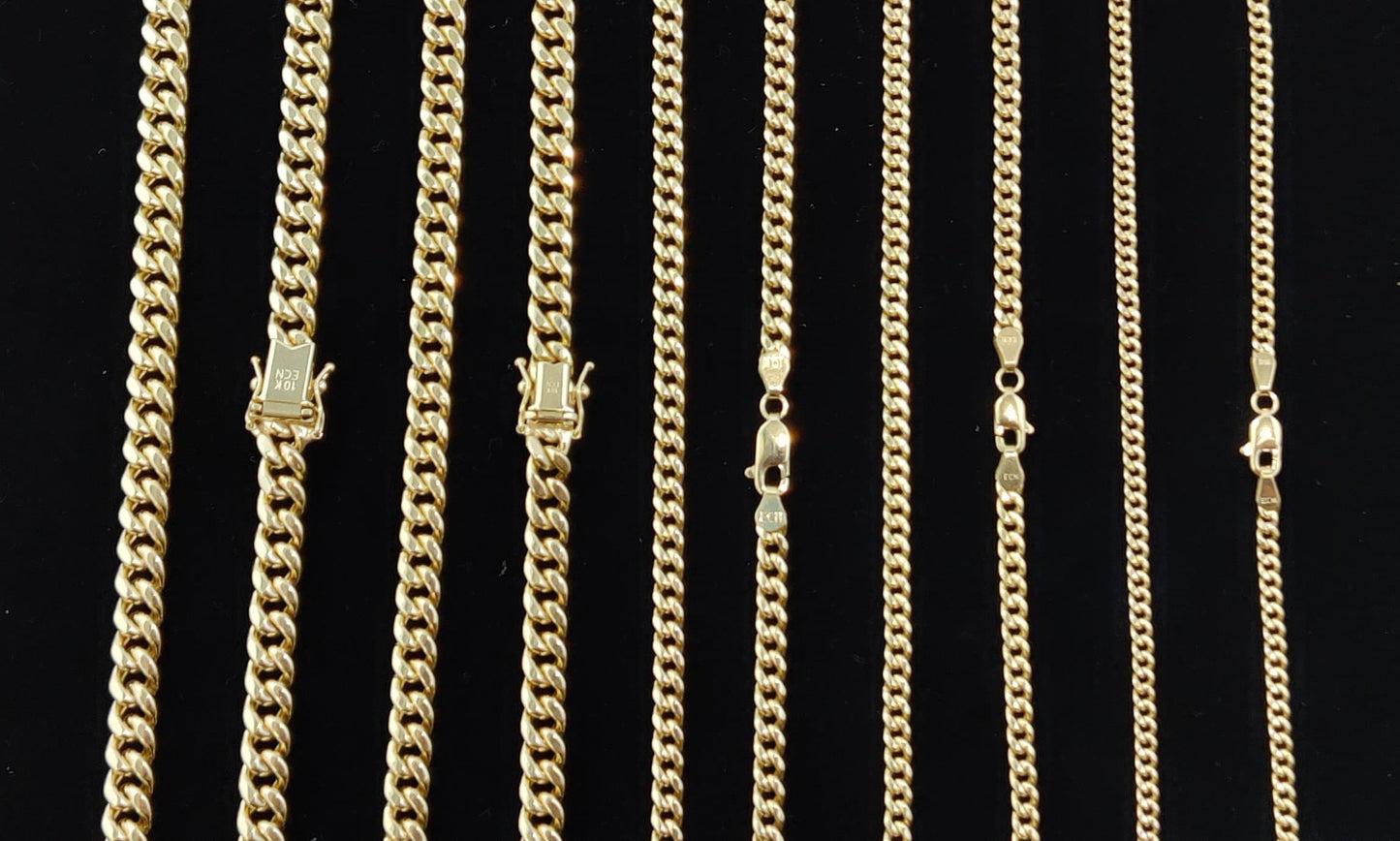 10K Real Gold Miami Cuban Link Chain Necklace and Bracelet,10k Gold Miami Cuban 2mm - 6.8mm, 10K Gold Chain, Real Gold Men and Women Chain