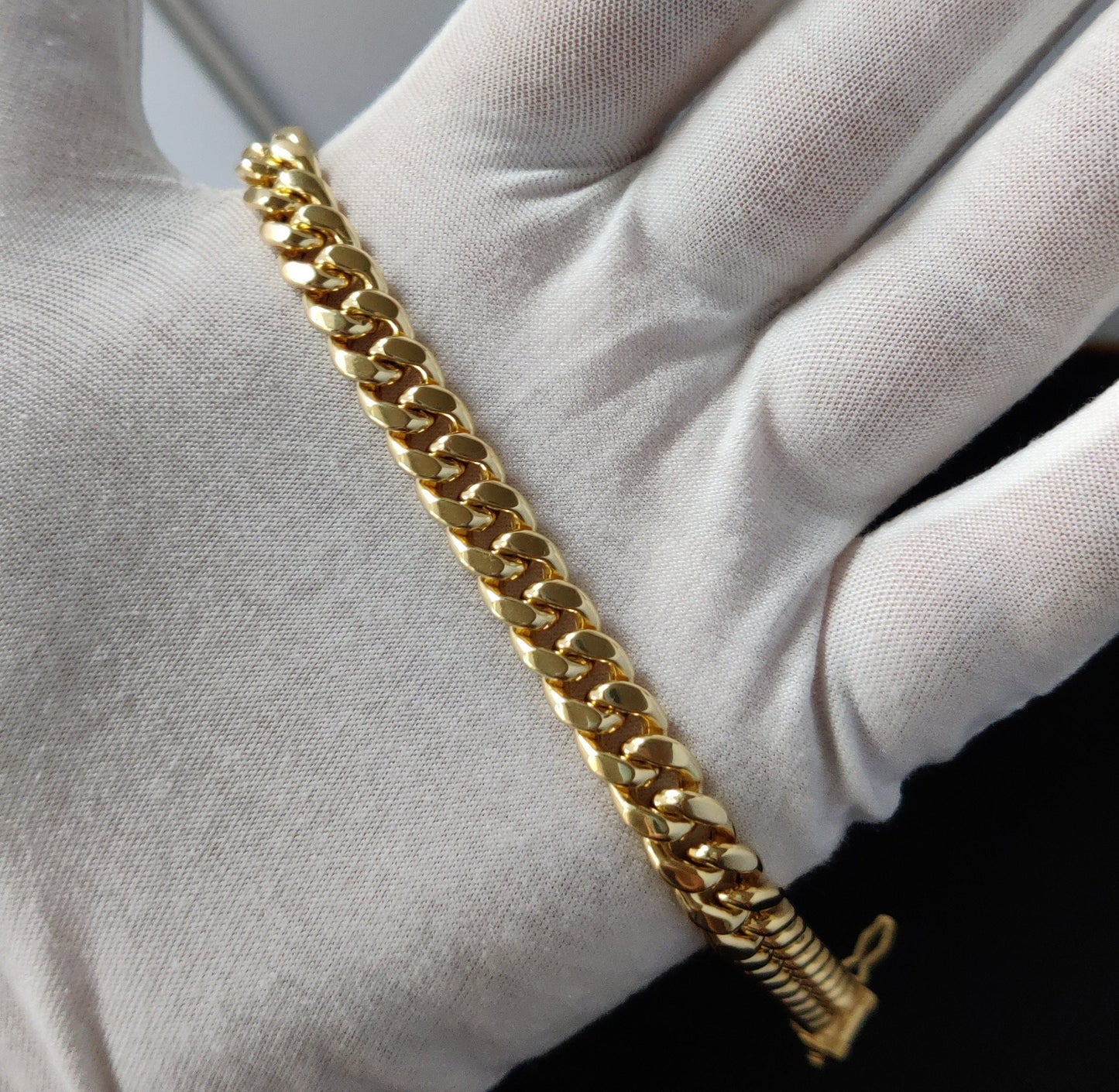 14k Yellow Gold 9.5mm Miami Cuban Chain Bracelet Box Clasp Lock Real 14K Yellow Gold, Men and Women,14k Gold Bracelet, 14k gold miami cuban