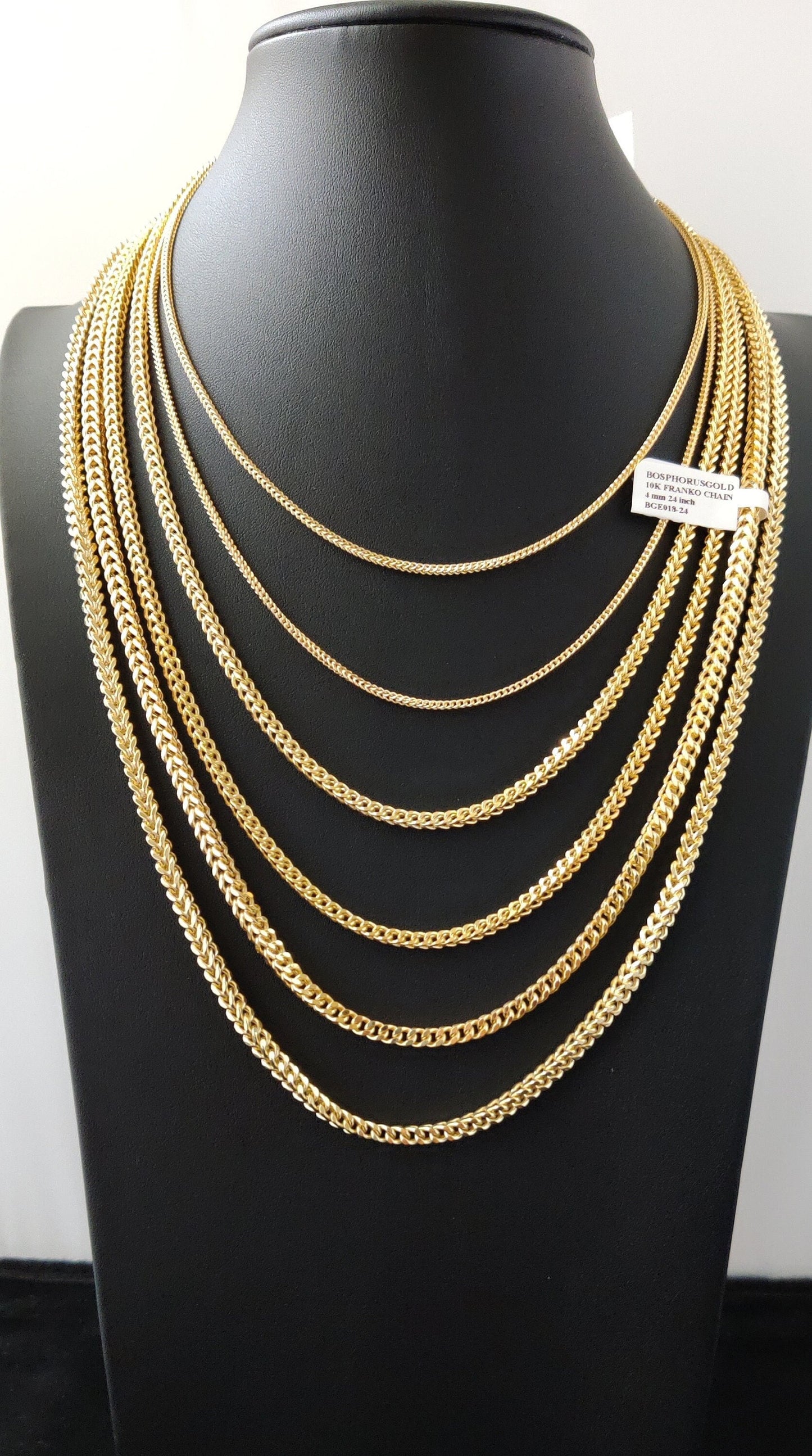 10K Real Semi Solid Gold Franco Chain Necklace and Bracelets, 1.8mm - 4mm Real 10K Yellow Gold Franco Chain,10k Gold Franco Chain