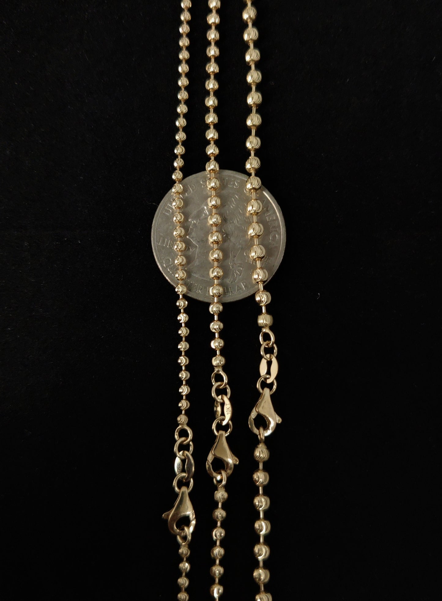 SOLID 10K Real Yellow Gold Half Moon Diamond Cut Bead Ball Chain Necklace ,2mm ,2.5mm, 3mm Moon Chain Necklace , Real 10k Gold Chain ,Women