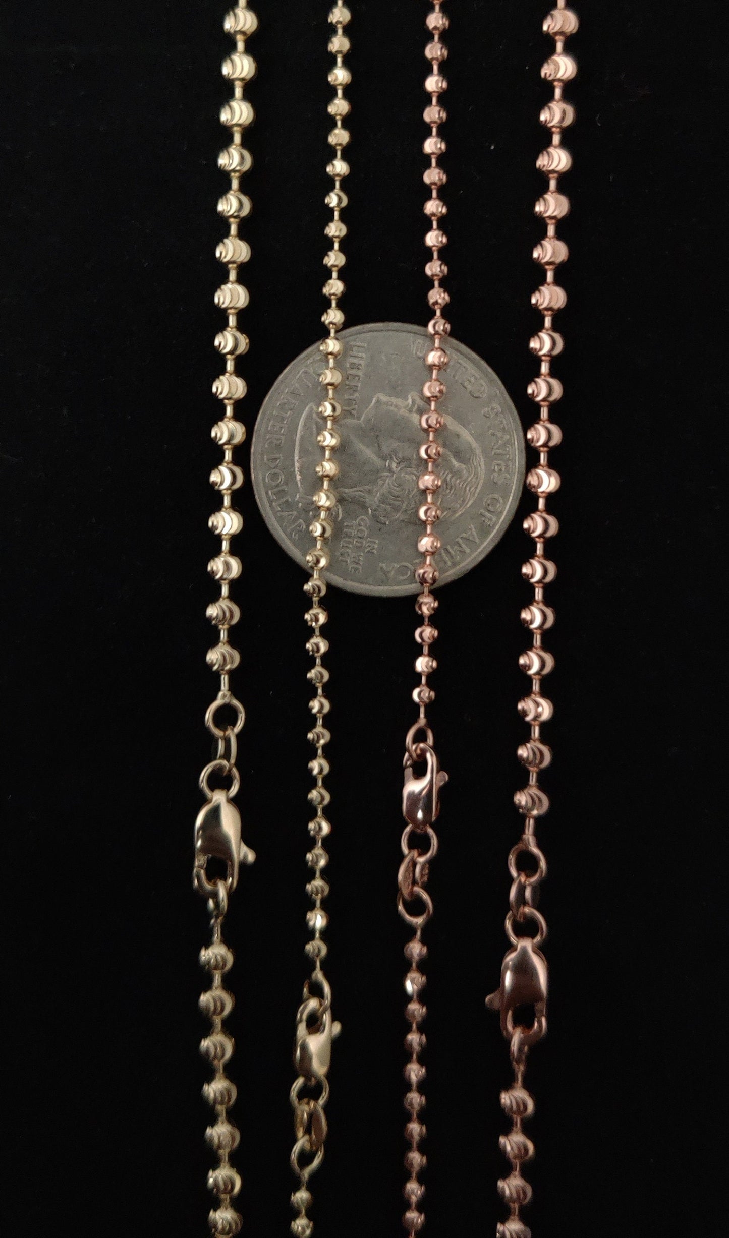 SOLID 14K Real Yellow, Rose Gold Half Moon Diamond Cut Bead Ball Chain Necklace ,2mm , 3mm Moon Chain Necklace , Real 14k Gold Chain ,Women