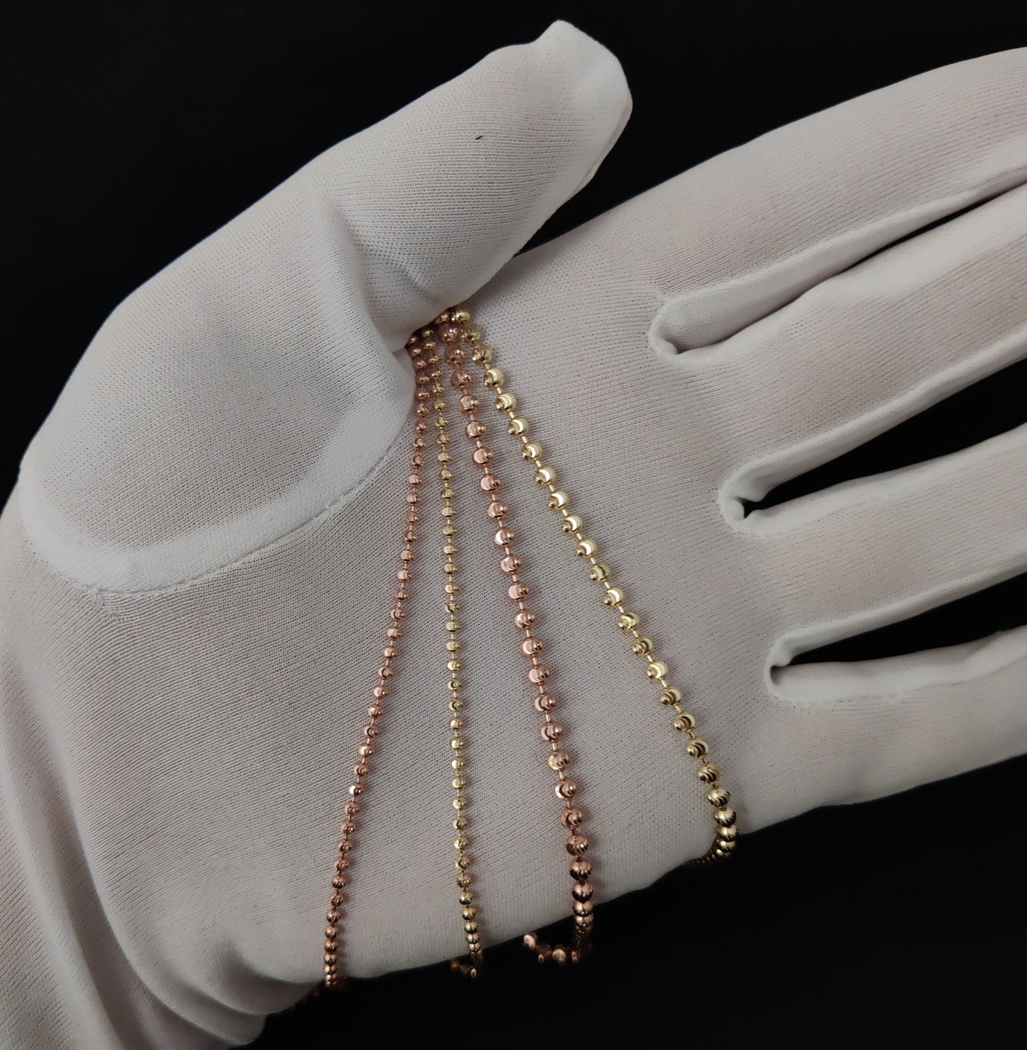 SOLID 14K Real Yellow, Rose Gold Half Moon Diamond Cut Bead Ball Chain Necklace ,2mm , 3mm Moon Chain Necklace , Real 14k Gold Chain ,Women