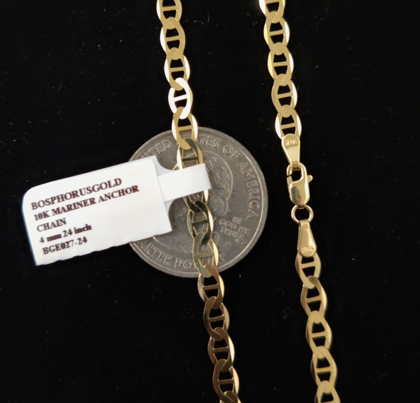 SOLID 10k Yellow Gold 4 mm Mariner Anchor Link Chain Necklace Real Solid 10K Yellow Gold,Real 10k Gold Chain