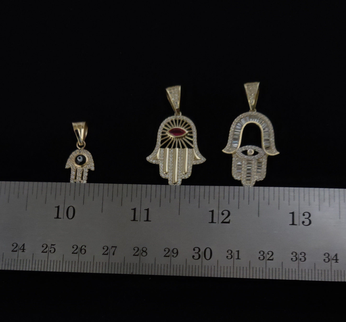 14k Real Gold Pendants Necklace, with 14K 3mm Miami Cuban Chain Necklace , Hamsa Hand charm,Fatima hand pendant, Evil Eyes, 14k Gold Charm