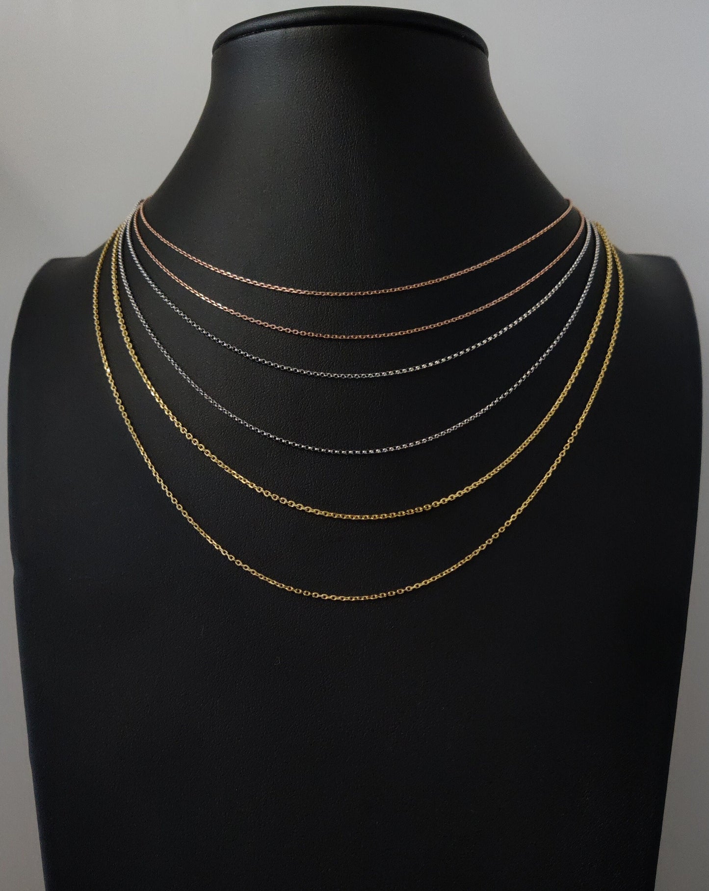 14K Real solid 1 mm YELLOW gold cable chain, 14K Real solid ROSE gold cable chain, 14K Real solid WHITE gold cable chain, 14K pendant chain