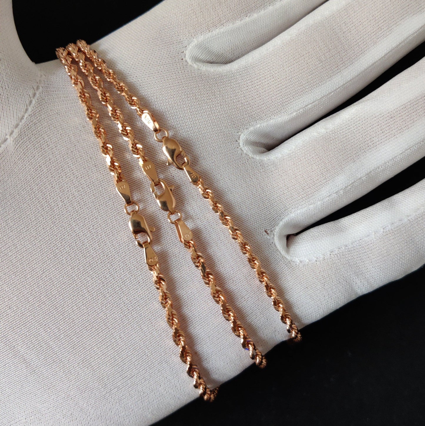 10K SOLID Rose Gold Rope Chain ,Real Rose Gold Rope Chain Necklace 2.2mm-3.5mm 16-26 inches, Heavy Real 10K Gold Rope Chain, Men and Women