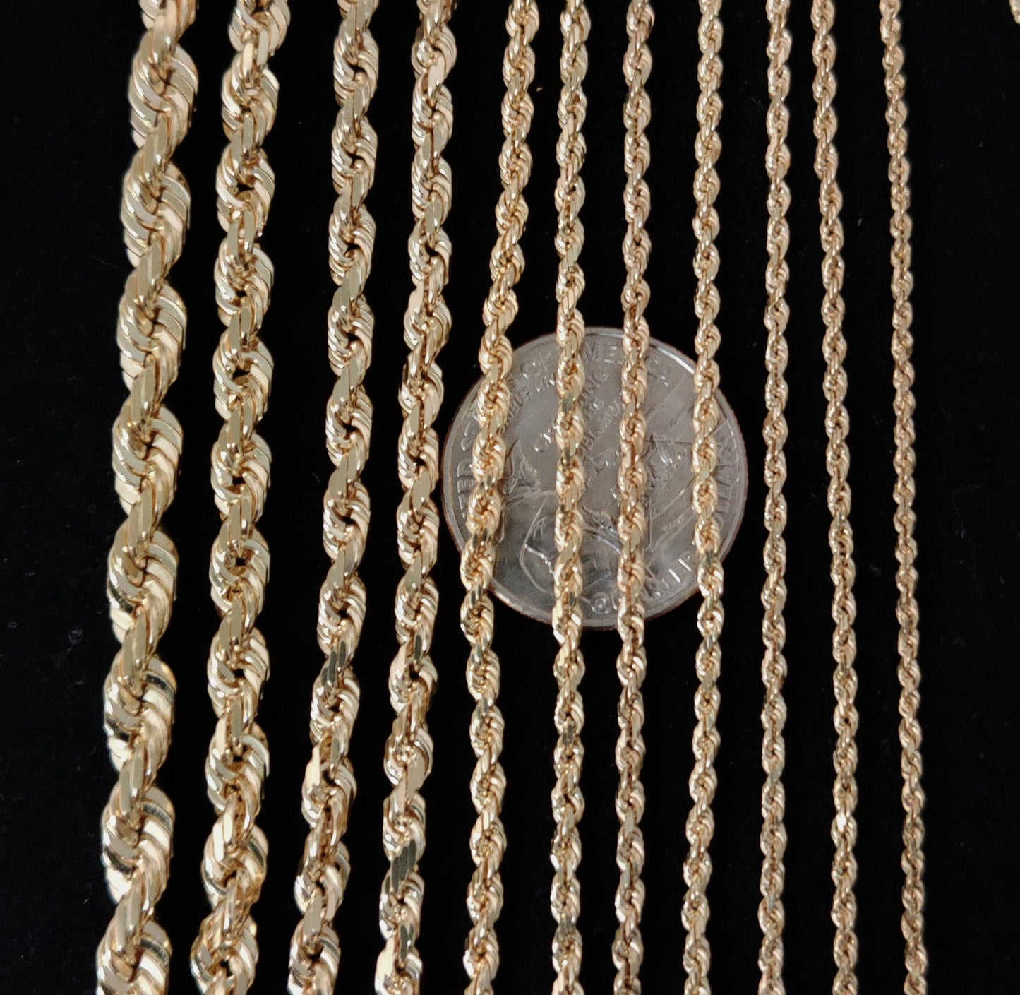 10K Real Yellow Gold Rope Chain ,Solid Gold Rope Chain Necklace 1.7mm- 5.8mm 16-26 inches, Heavy Real 10K Gold Rope Chain,Men and Women