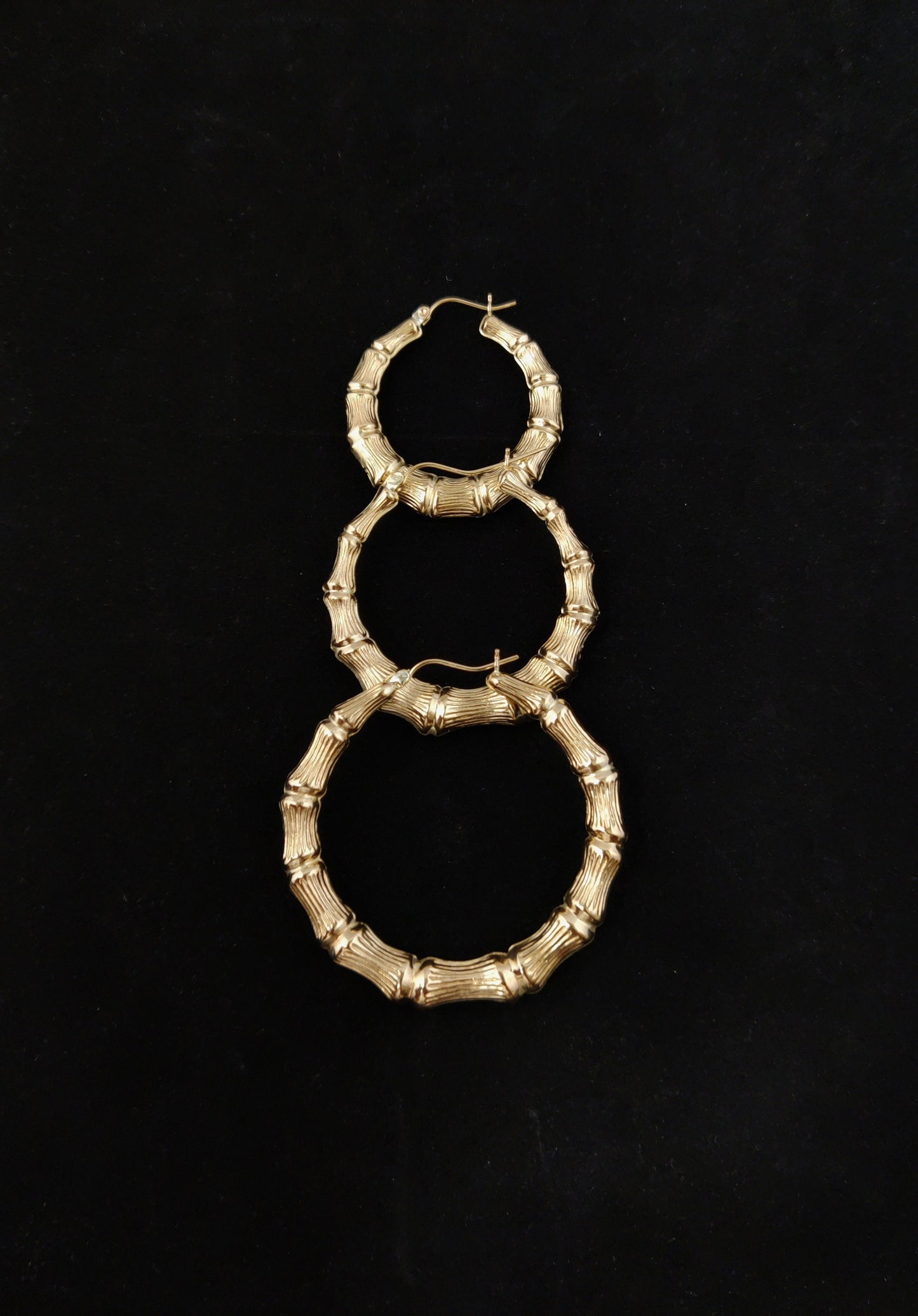14k Real Solid Yellow Gold Round Bamboo Hoop Earrings, High Quality Real Gold Bamboo Earrings, 22mm - 78mm Gold Hoop Earrings,Women Earrings