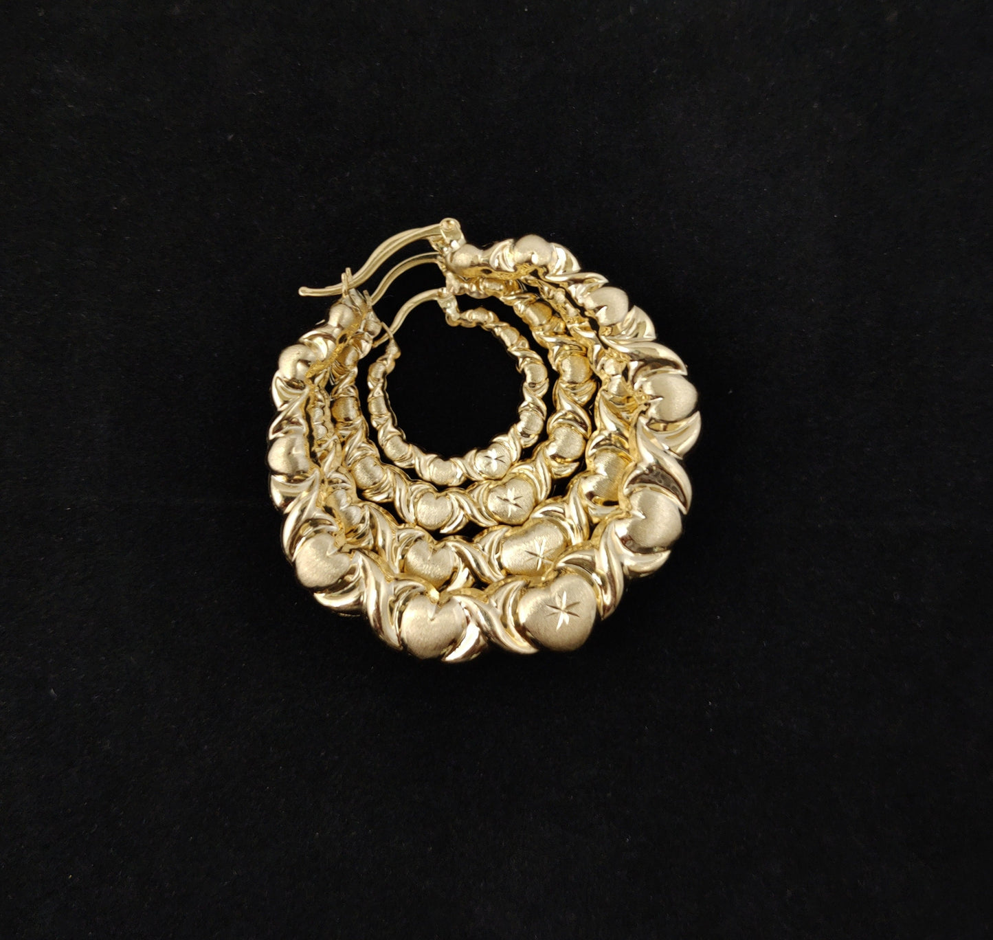 14k Real Solid Yellow Gold Textured Heart Hoop Earrings,High Quality,25mm-70mm Gold Hoop Earrings,Women Earrings