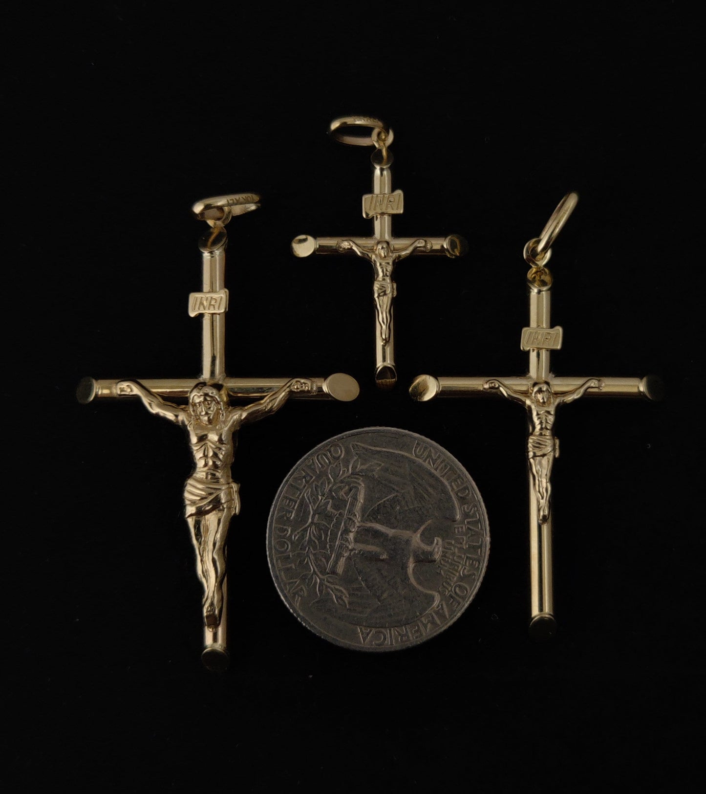 10k Real Solid Gold Jesus Crucifix Pendants Necklace, wit 1.7mm Solid Rope Chain Necklace , Cross, Gold Inri Cross, Gift