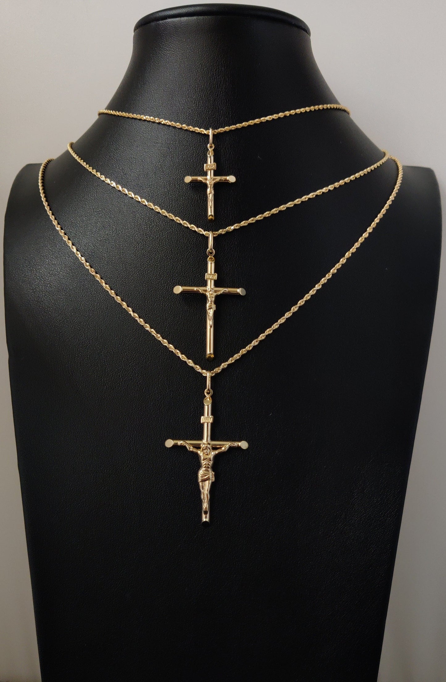 10k Real Solid Gold Jesus Crucifix Pendants Necklace, wit 1.7mm Solid Rope Chain Necklace , Cross, Gold Inri Cross, Gift
