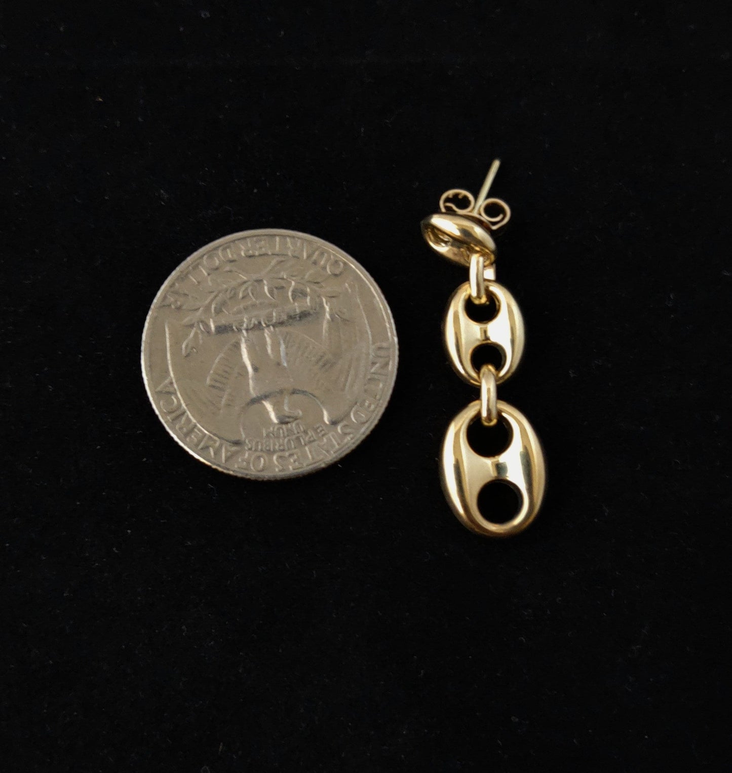 10k Real Yellow Gold Puffed Mariner Earrings, Dangle Earrings, High Quality, Real Gold Earrings,Women Earrings