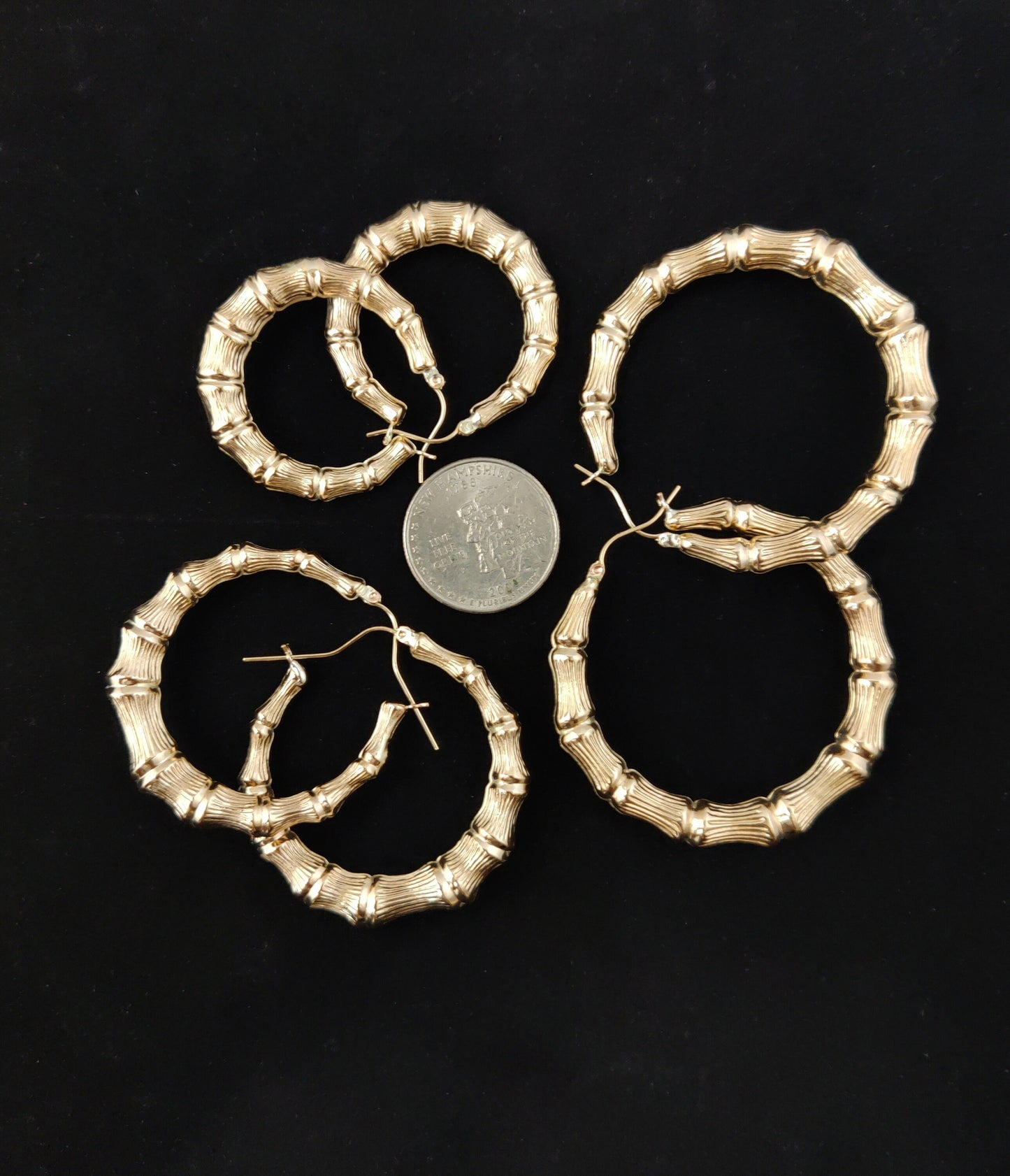 14k Real Solid Gold Custom Round Bamboo Hoop Earrings,Name Bamboo Earring, Personalized and Customize Bamboo 35mm-78mm Gold Hoop Earrings