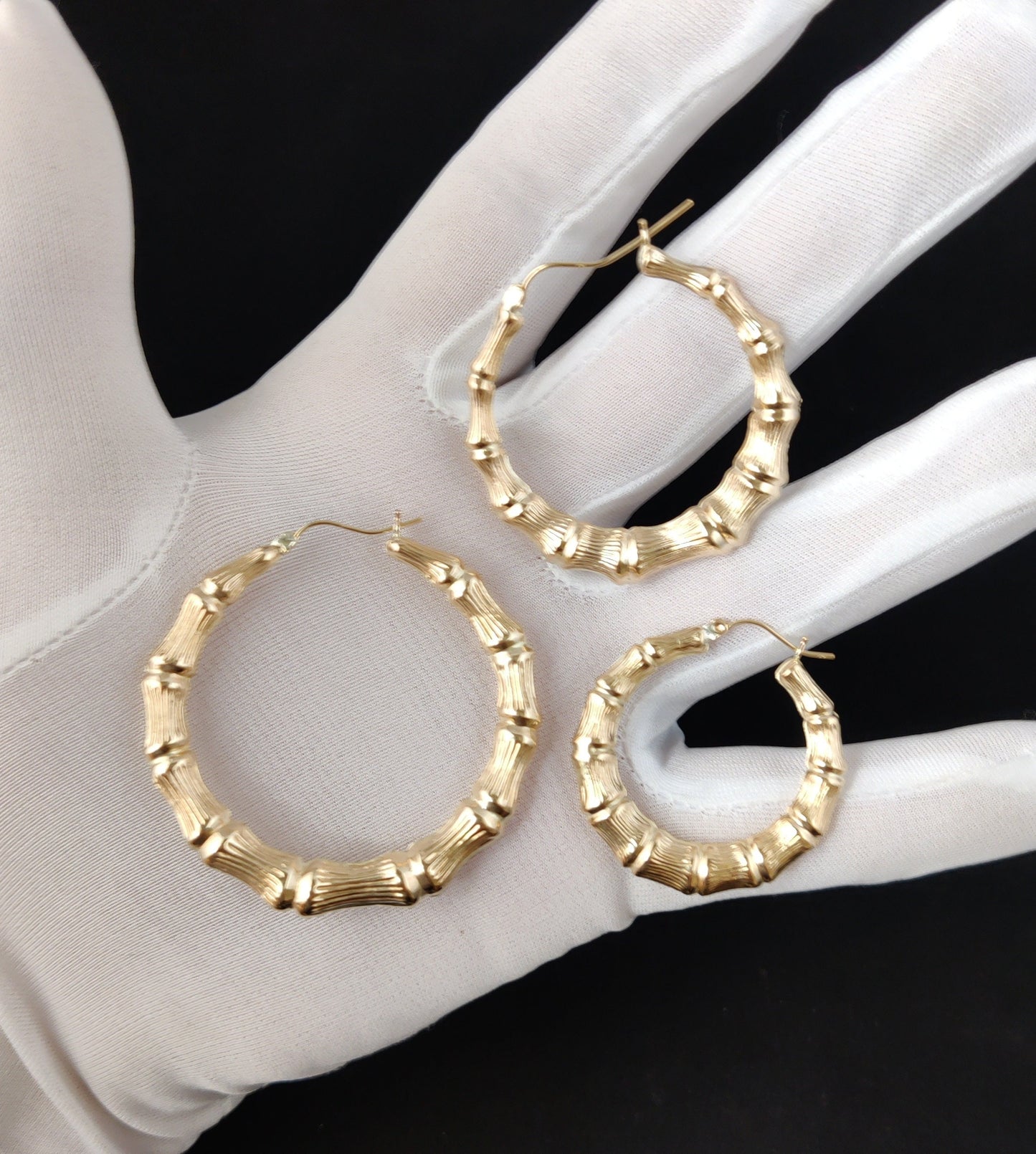 14k Real Solid Yellow Gold Round Bamboo Hoop Earrings, High Quality Real Gold Bamboo Earrings, 22mm - 78mm Gold Hoop Earrings,Women Earrings
