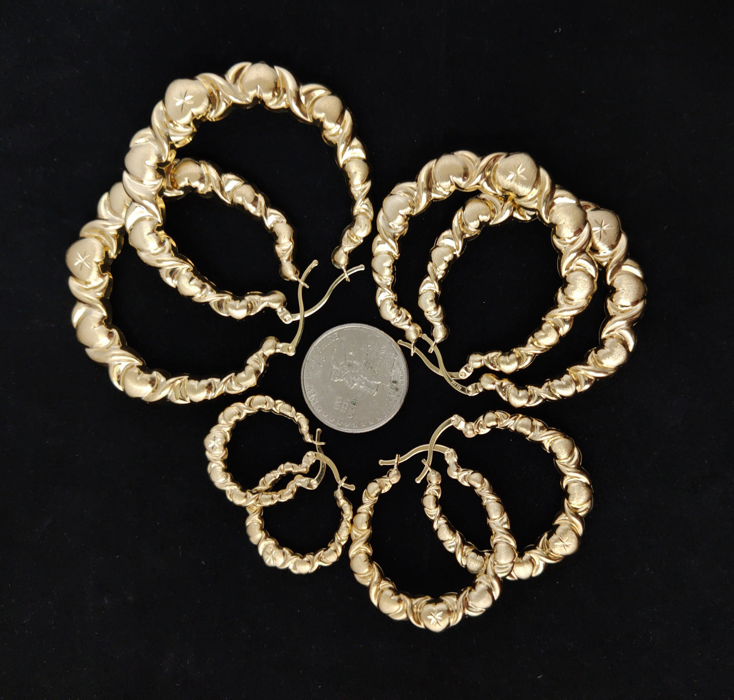 14k Real Solid Yellow Gold Textured Heart Hoop Earrings,High Quality,25mm-70mm Gold Hoop Earrings,Women Earrings