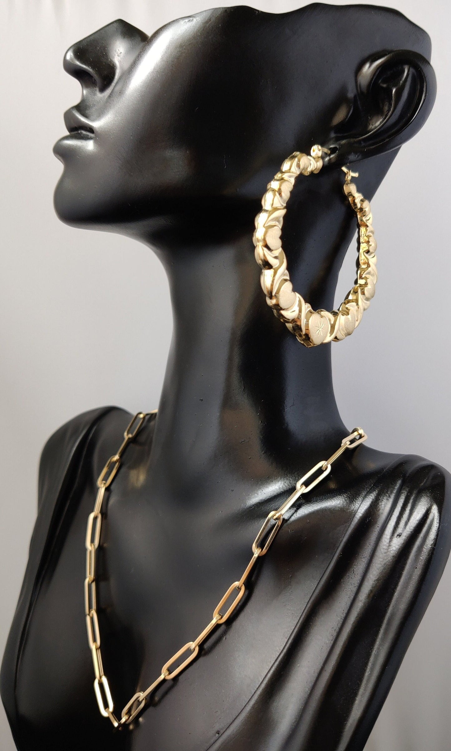 10k Real Solid Yellow Gold Textured Heart Hoop Earrings,High Quality,25mm-82mm Gold Hoop Earrings,Women Earrings