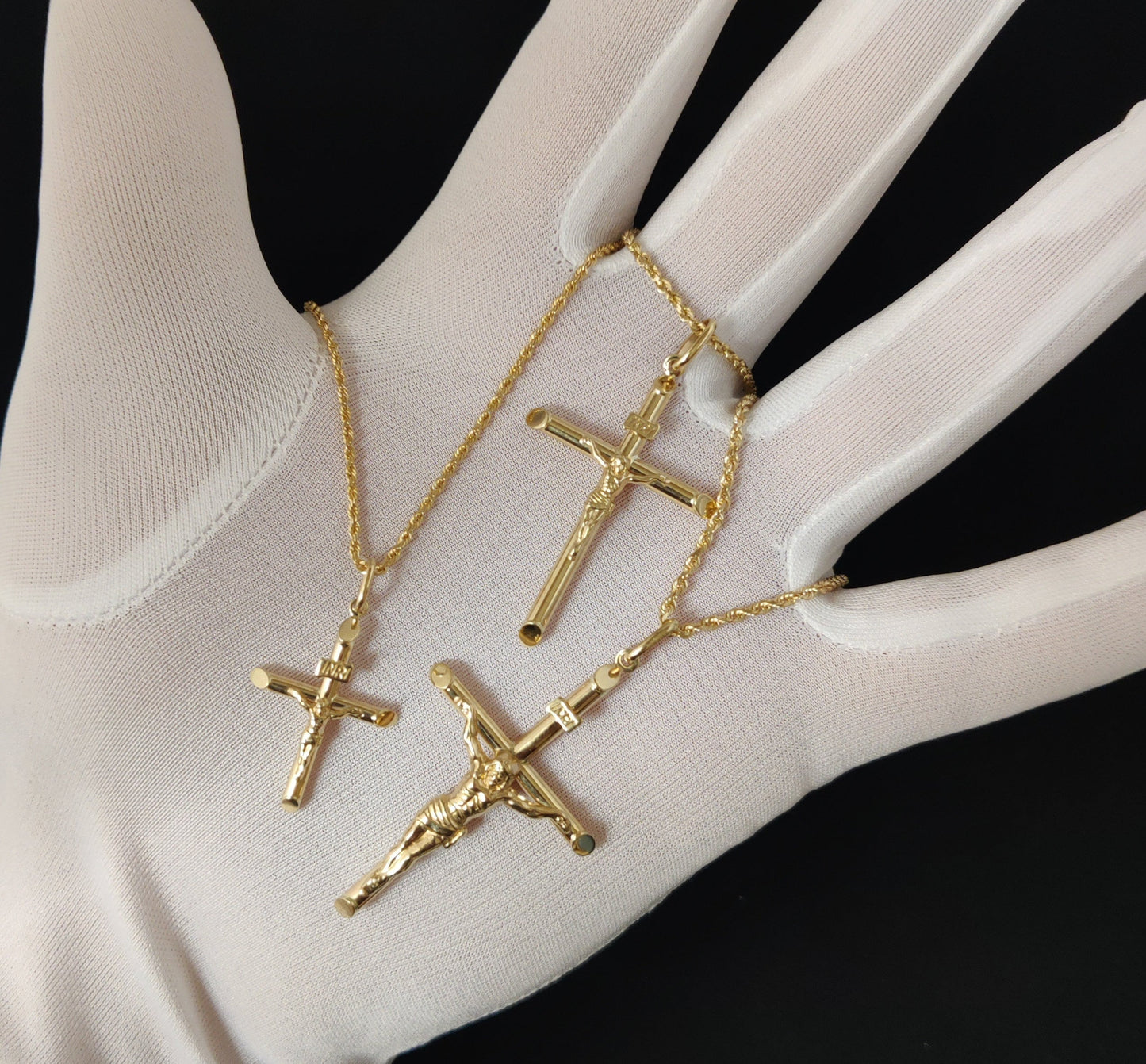 10k Real Solid Gold Jesus Crucifix Pendants Necklace, wit 1.7mm Solid Rope Chain Necklace , Cross, Gold Inri Cross, Gift