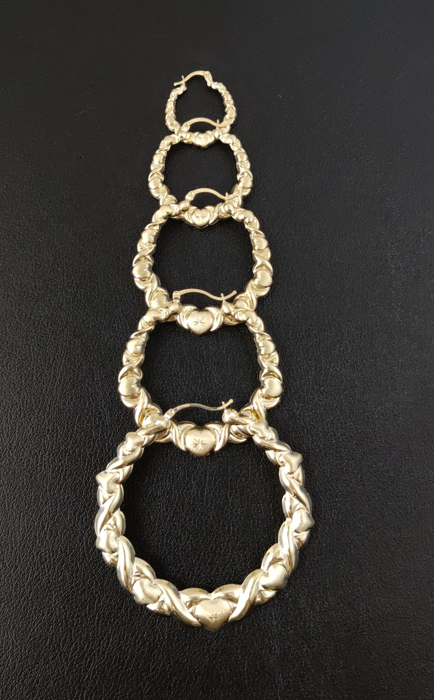 10k Real Solid Yellow Gold Textured Heart Hoop Earrings,High Quality,25mm-82mm Gold Hoop Earrings,Women Earrings