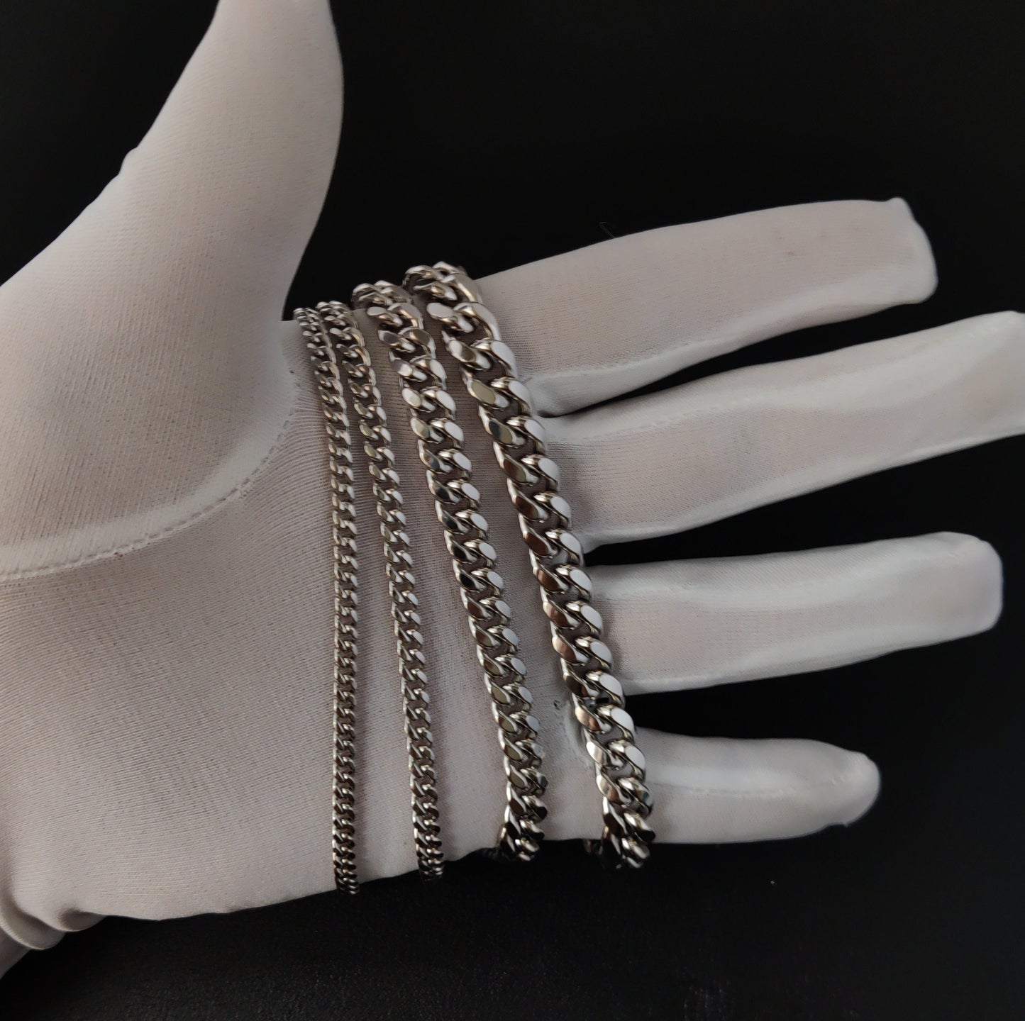 10k Real White Gold Miami Cuban Link Chain Necklace,3mm-9.4mm 10K White Gold, Man Gold Chain,Ladies Gold Chain, White Miami Cuban