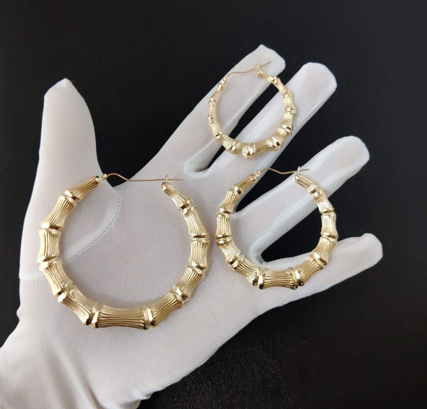 10k Real Solid Yellow Gold Round Bamboo Hoop Earrings,High Quality Real Gold Bamboo Earrings, 18mm - 86mm Gold Hoop Earrings,Women Earrings