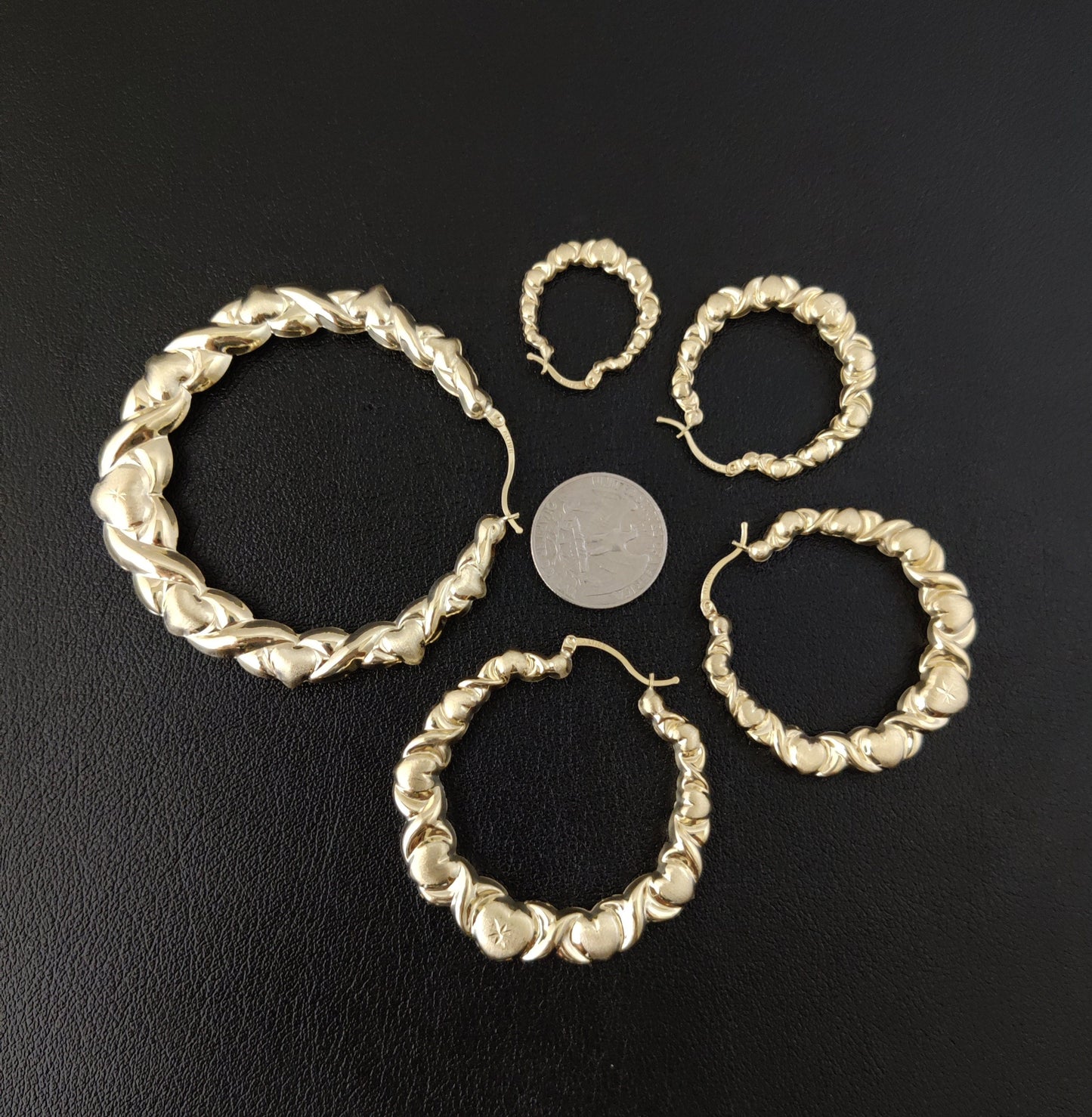 10k Real Solid Yellow Gold Textured Heart Hoop Earrings,High Quality,25mm-82mm Gold Hoop Earrings,Women Earrings