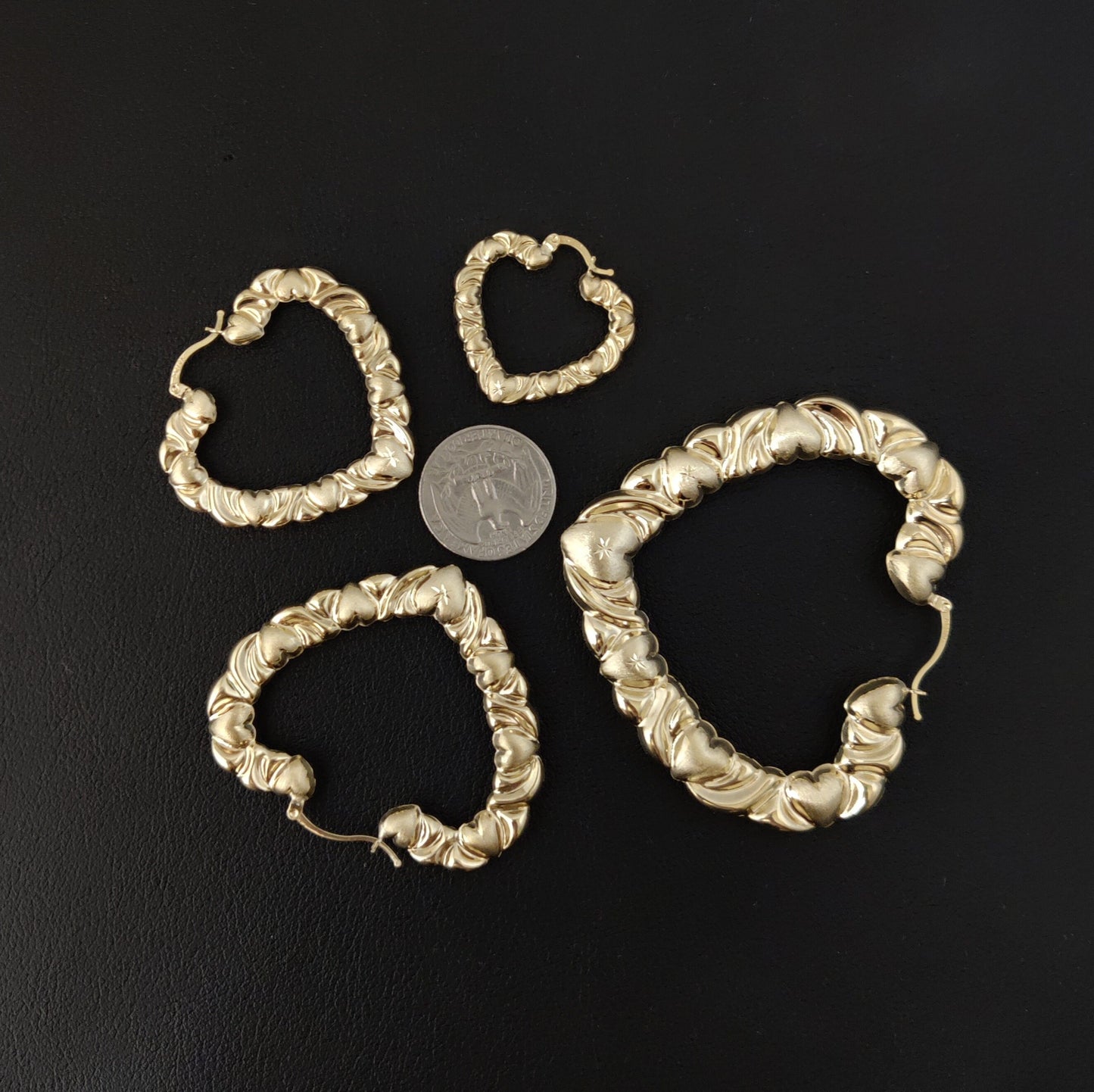 10k Real Solid Yellow Gold Textured Heart Hoop Earrings,High Quality Heart Shape,33mm-76mm Gold Hoop Earrings,Women Earrings