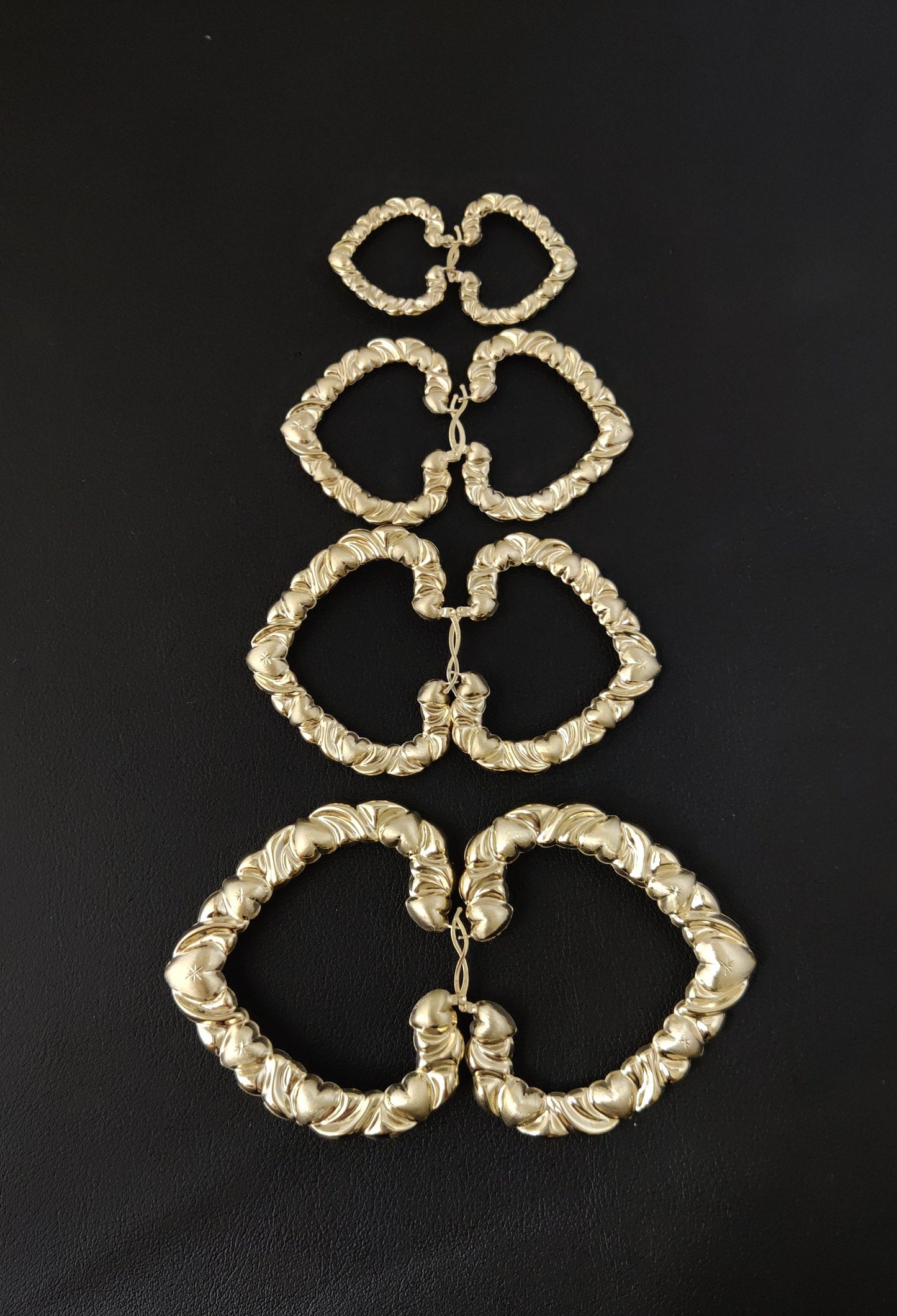 10k Real Solid Yellow Gold Textured Heart Hoop Earrings,High Quality Heart Shape,33mm-76mm Gold Hoop Earrings,Women Earrings