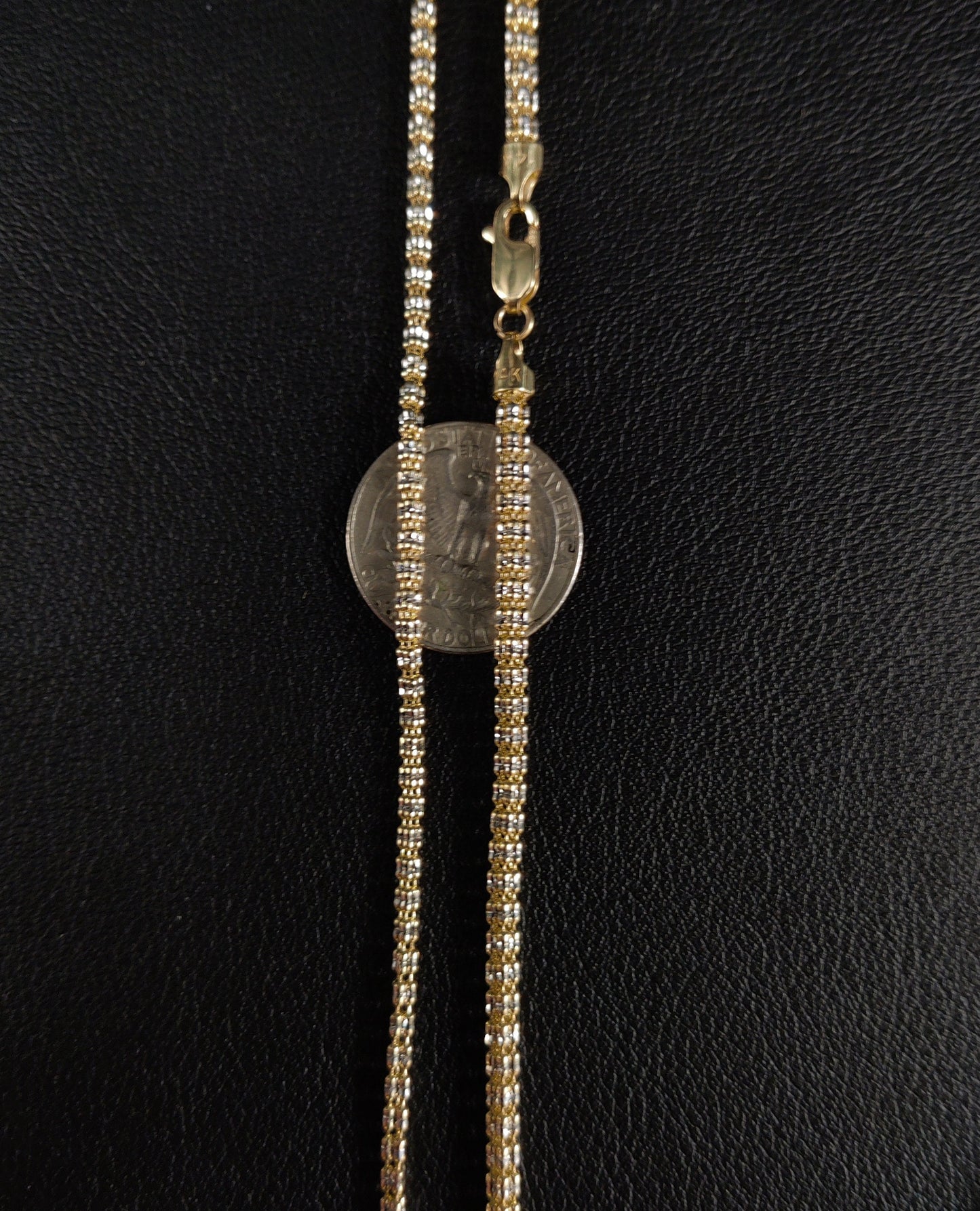 14k SOLID Real Gold Diamond Cut Ice Link Chain Necklace ,Two Tone Chain Yellow and White Gold Chain,Rose Gold,14k Real Gold Cylinder Chain