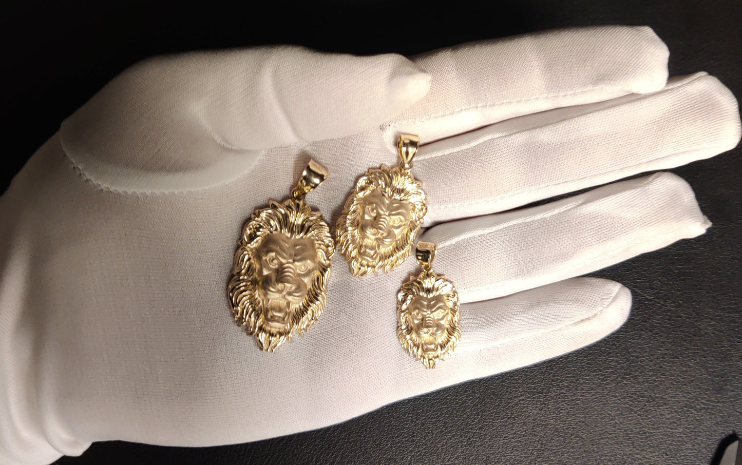 14k Real Solid Gold textured Lion Head Pendants Necklace, with 14k 1.6mm Solid Rope Chain Necklace ,14k Lion Head Pendant, Gift
