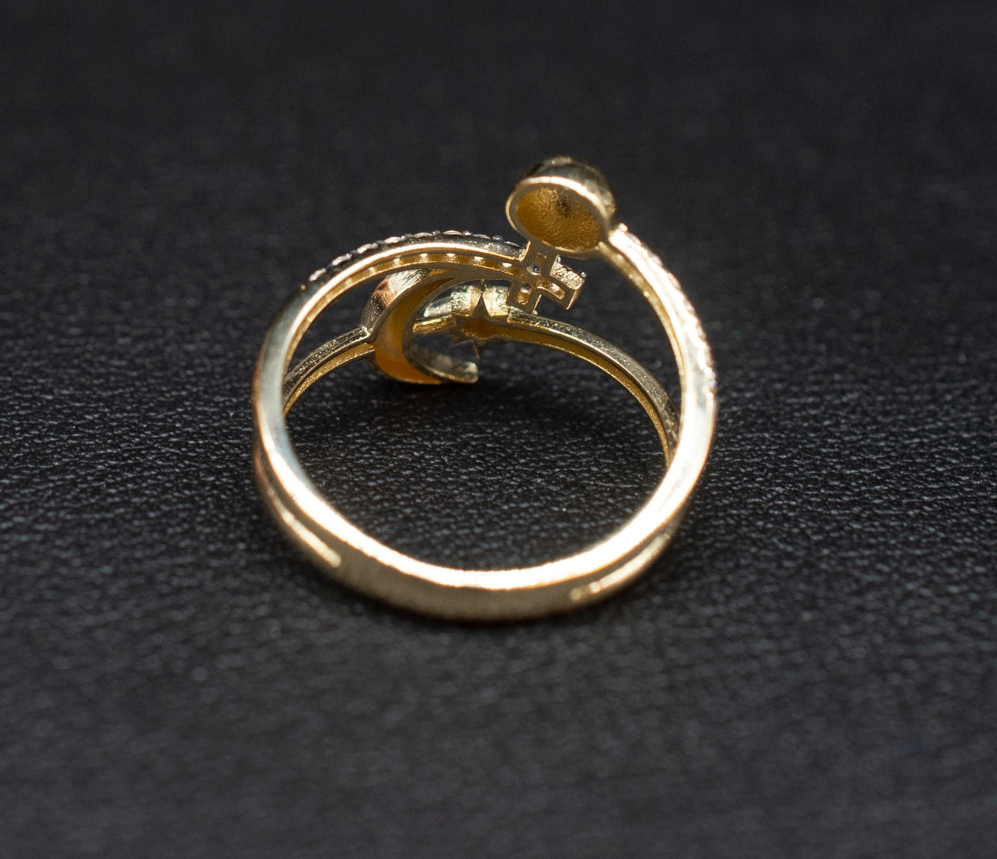 14k Real Solid Yellow Gold Bead Ball, Cross, Moon and Star Ring, 14k Solid Gold Women Ring, Cross Gemstone Gold Ring for Women, Gold Ring