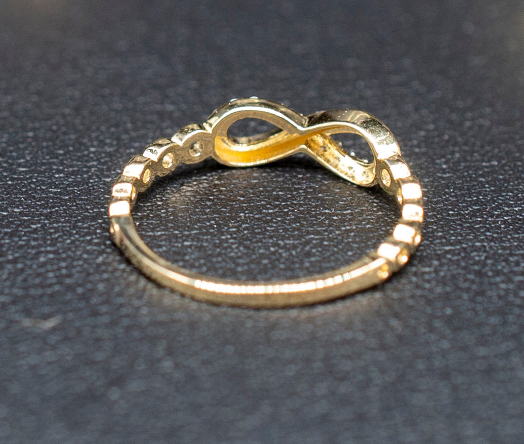 14k Real Solid Yellow Gold Infinity Ring, 14k Solid Gold Women Dainty Ring, Infinity Symbol Gemstone Gold Ring for Women, Gift, Gold Ring