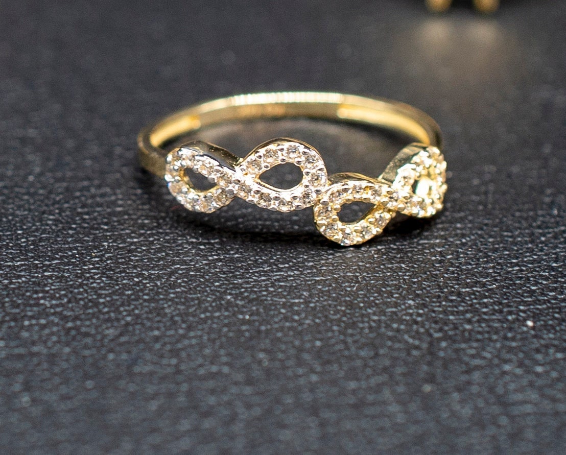 10k Real Solid Yellow Gold Infinity Ring, 10k Solid Gold Women Dainty Ring, Infinity Symbol Gemstone Gold Ring for Women, Gift
