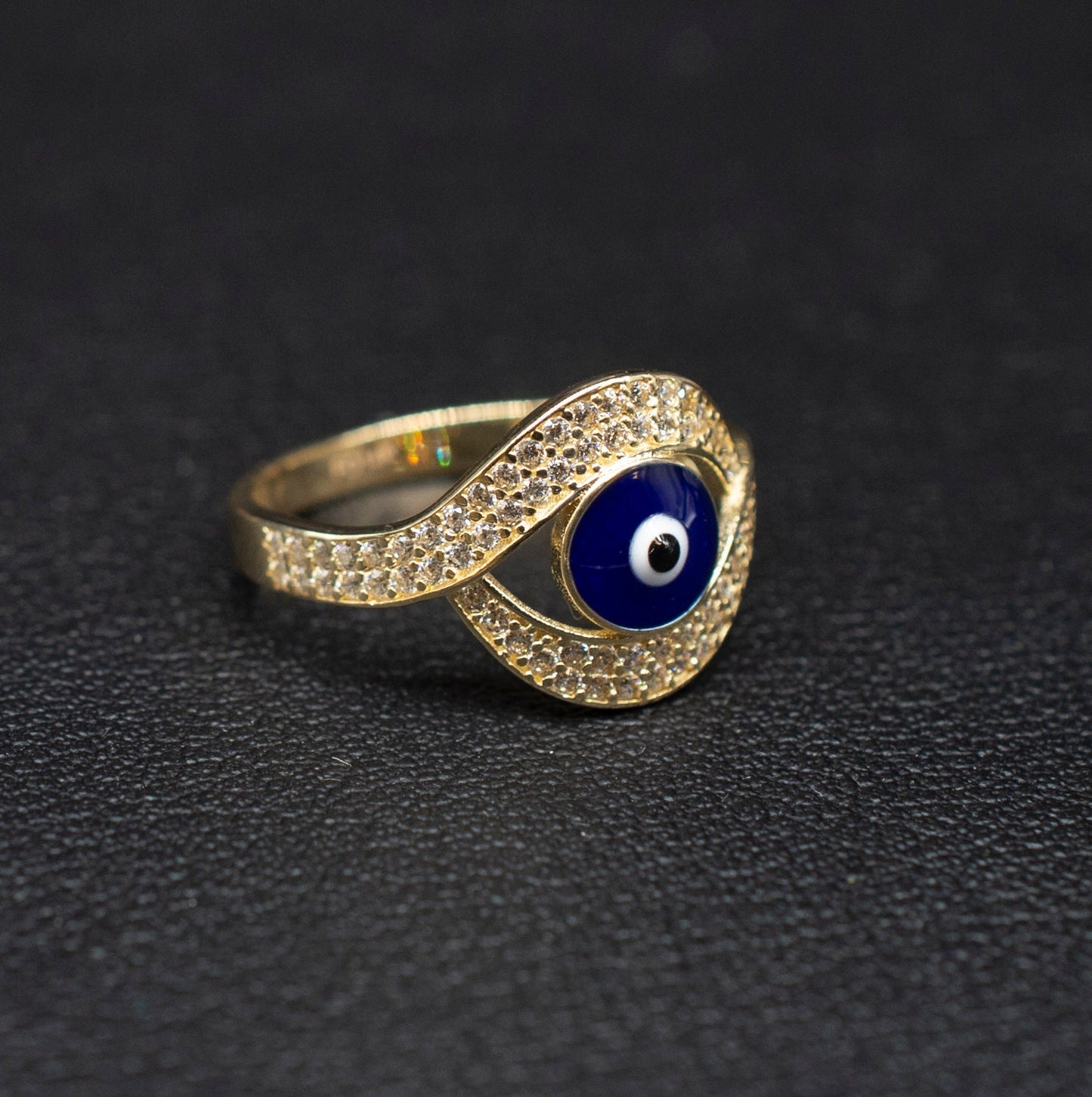 14k Real Solid Yellow Gold Evil Eye Ring, 14k Solid Gold Women Dainty Ring, Evil Eye Gold Ring for Women,14k Evil Eye Gold Ring