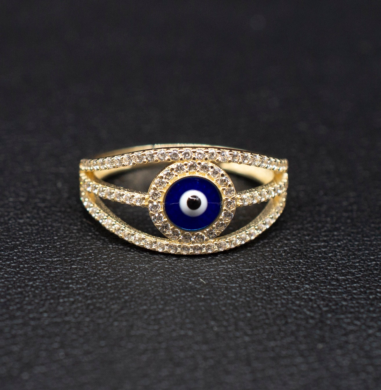 14k Real Solid Yellow Gold Evil Eye Ring, 14k Solid Gold Women Dainty Ring, Evil Eye Gold Ring for Women,14k Evil Eye Gold Ring