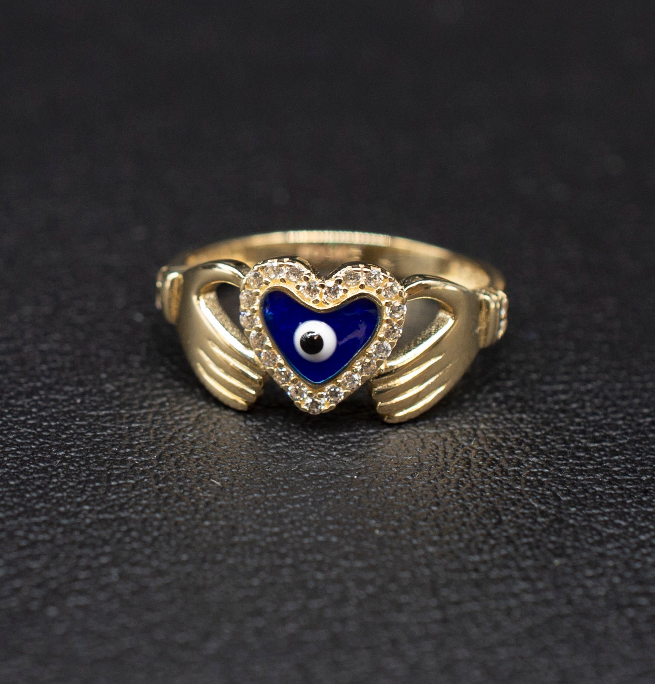 14k Real Solid Yellow Gold Evil Eye Ring, 14k Solid Gold Women Dainty Ring, Evil Eye Gold Ring for Women,14k Evil Eye Gold Ring