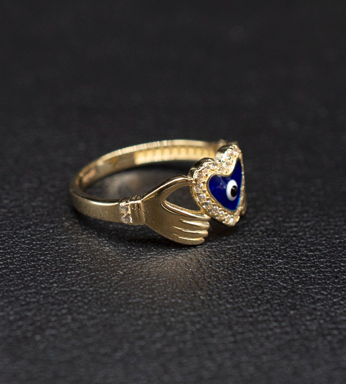 14k Real Solid Yellow Gold Evil Eye Ring, 14k Solid Gold Women Dainty Ring, Evil Eye Gold Ring for Women,14k Evil Eye Gold Ring