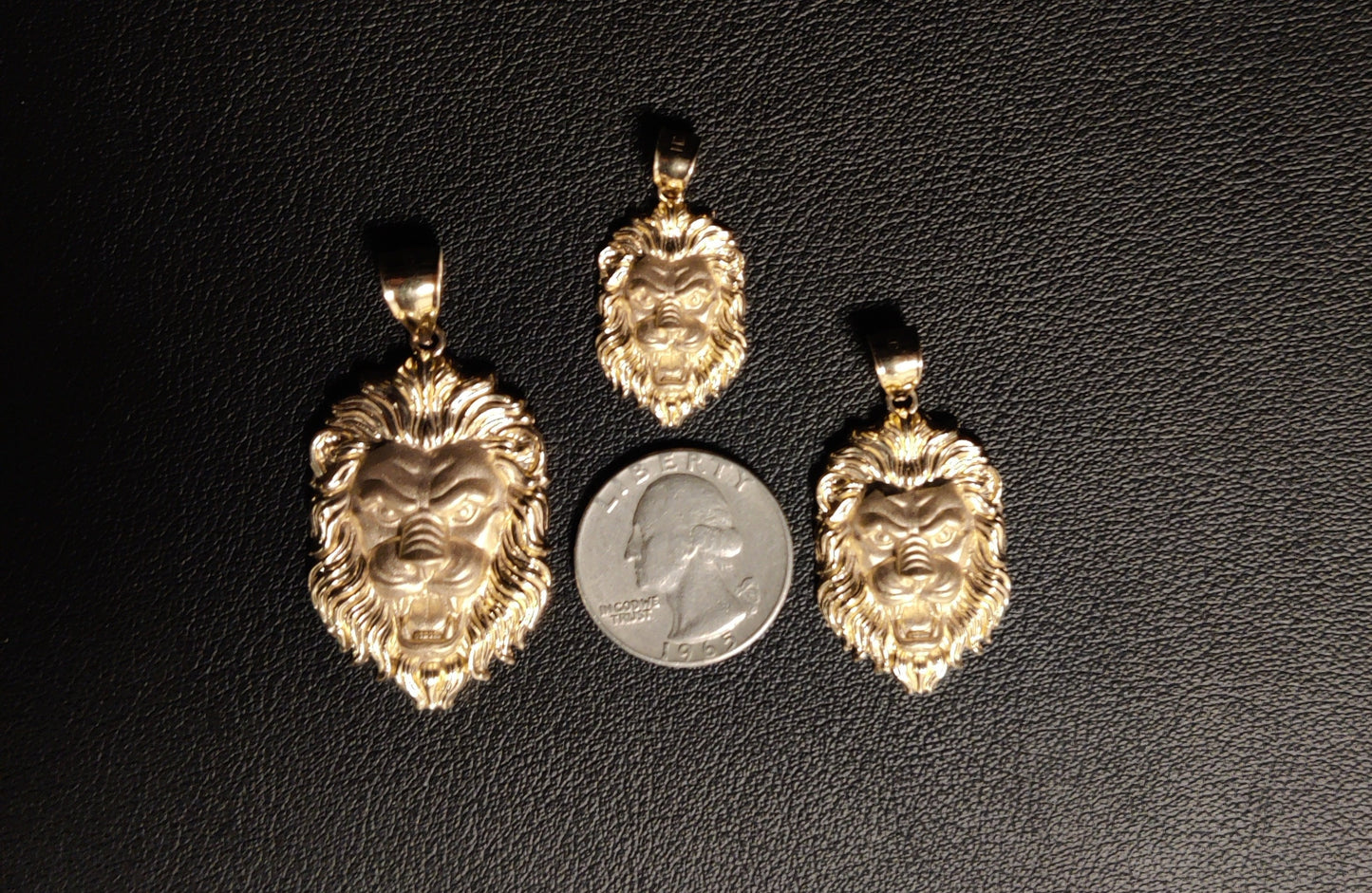 14k Real Solid Gold textured Lion Head Pendants Necklace, with 14k 1.6mm Solid Rope Chain Necklace ,14k Lion Head Pendant, Gift