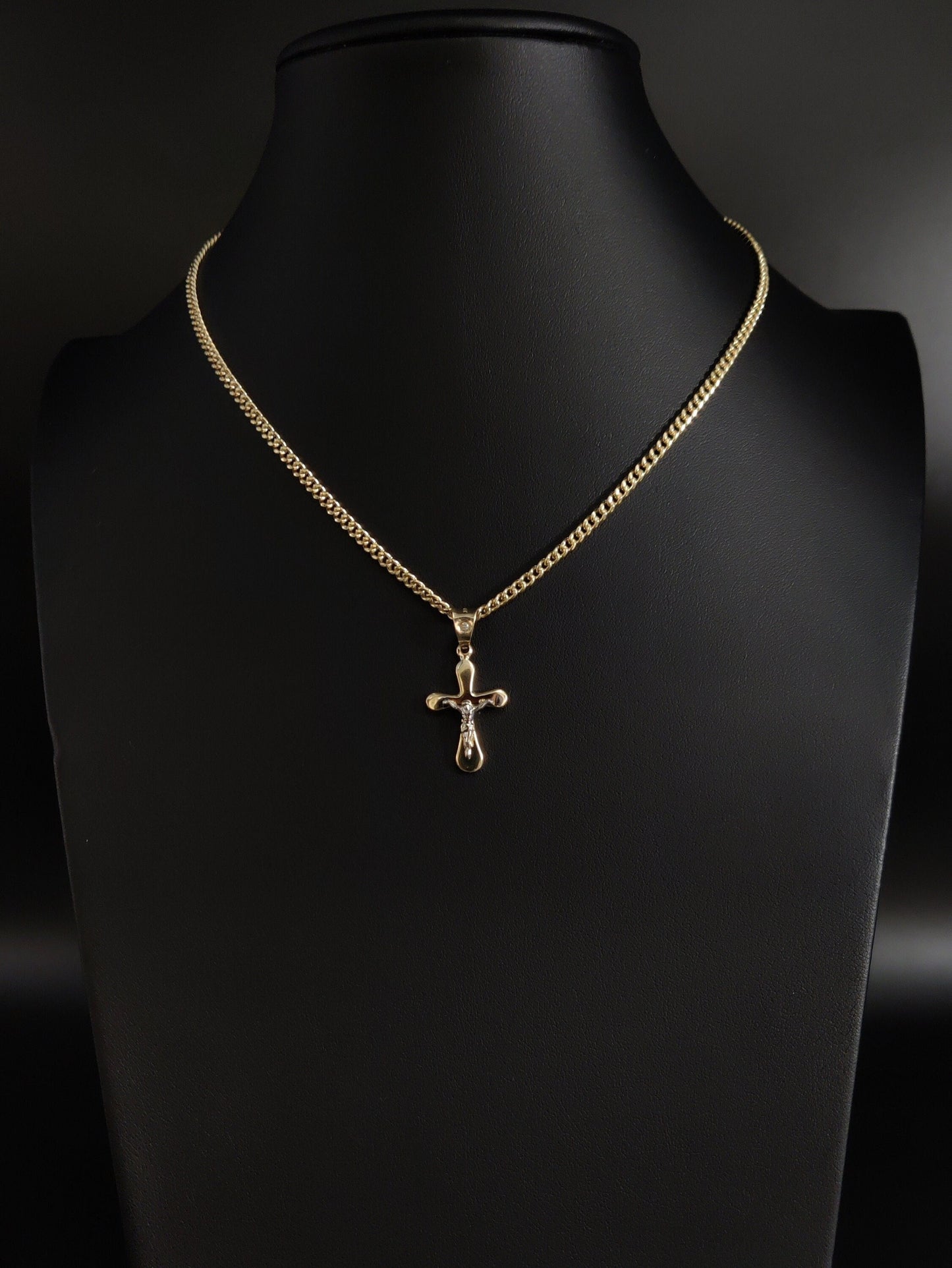 14k Real Solid Gold Jesus Crucifix Pendants Necklace, with 3mm Miami Cuban Chain Necklace , Cross Pendant , Gold Cross Charm, Gift