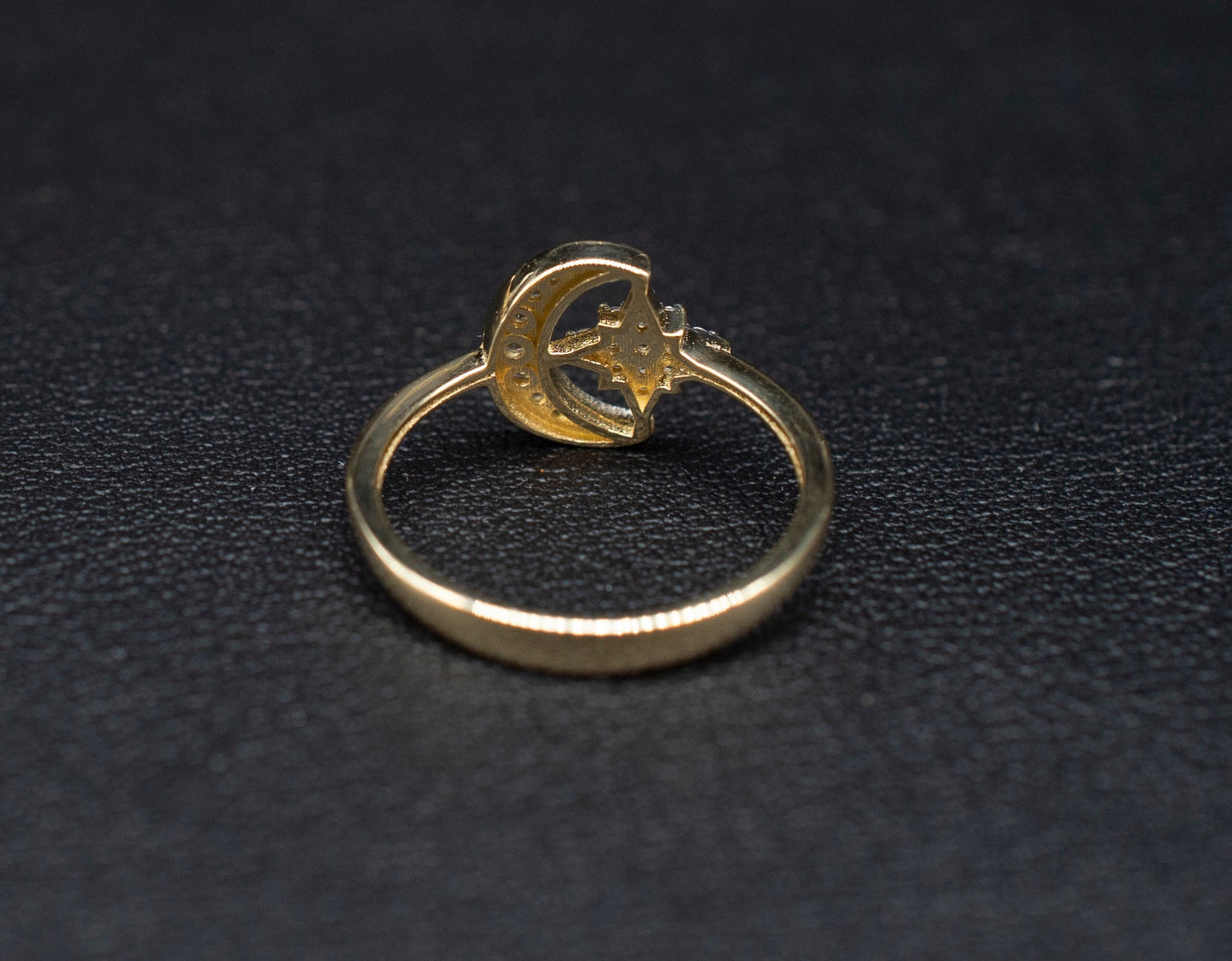 14k Real Solid Yellow Gold Moon and Star Ring, 14k Solid Gold Women Dainty Ring, Crescent Gemstone Gold Ring for Women, Gift,Moon Gold Ring
