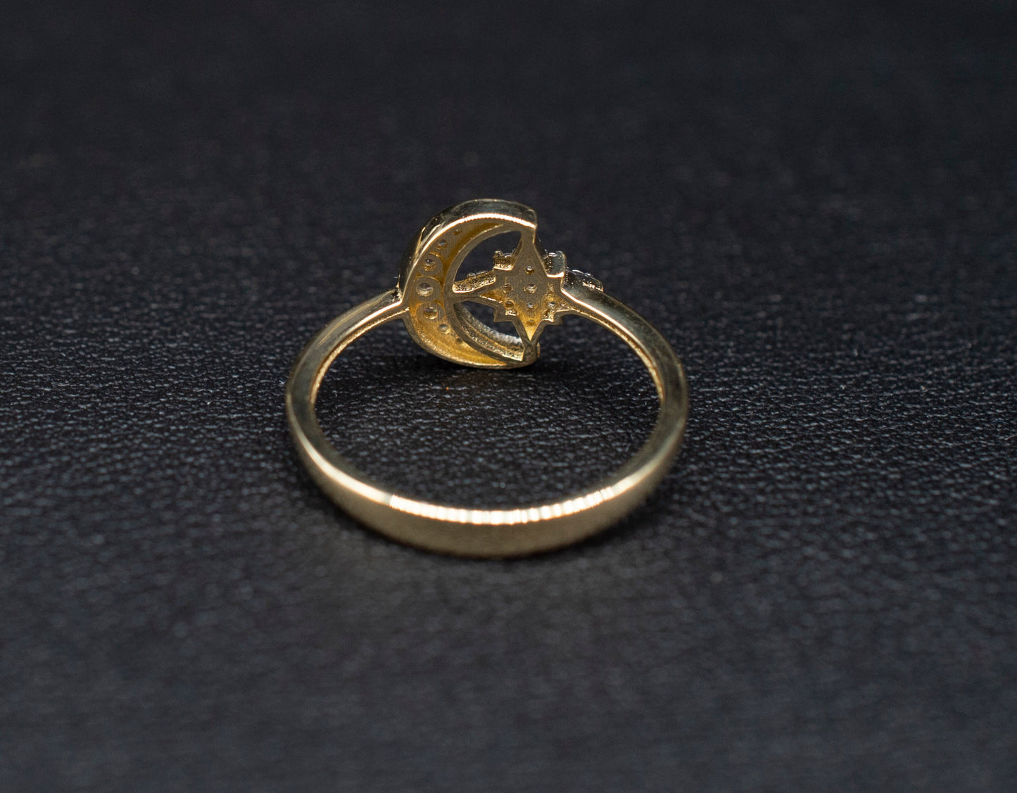 14k Real Solid Yellow Gold Moon and Star Ring, 14k Solid Gold Women Dainty Ring, Crescent Gemstone Gold Ring for Women, Gift,Moon Gold Ring