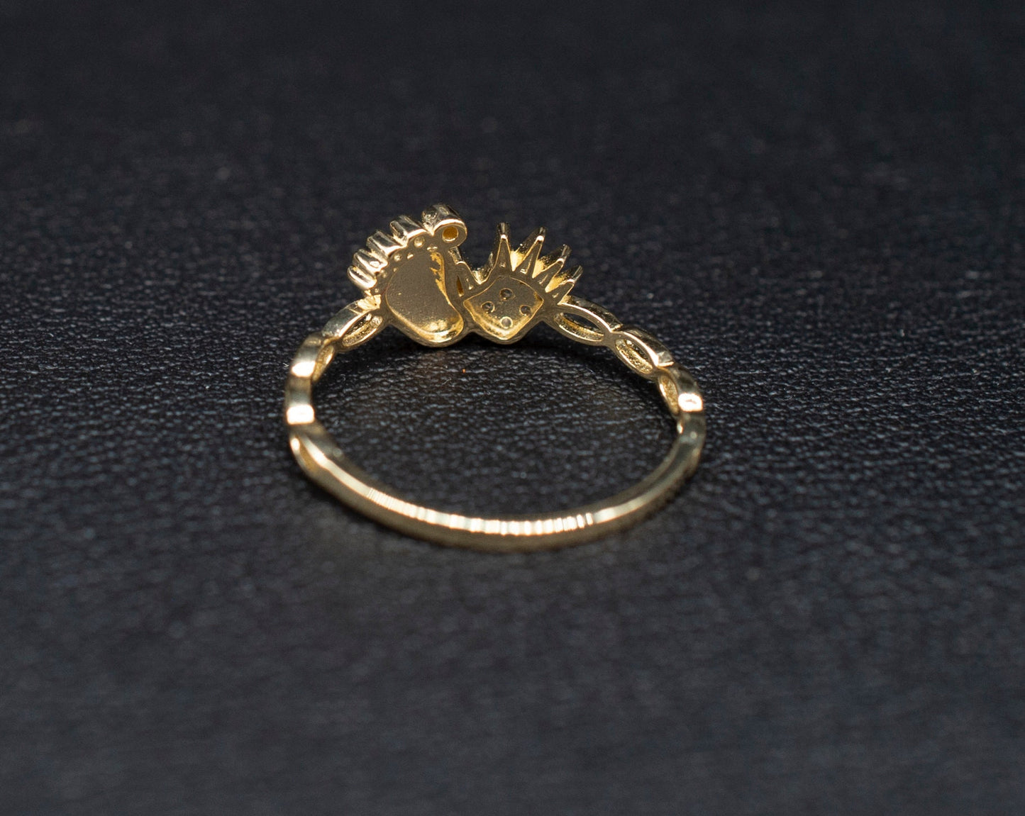 14k Real Solid Gold Baby Hand and Foot Ring, 14k Solid Gold Women Dainty Ring, Footprint Gemstone Gold Ring for Women, Handprint Gold Ring