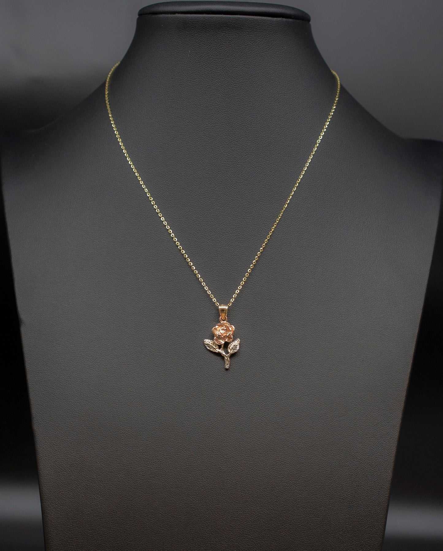 14k Real Gold Rose Necklace,14K Real SOLID Gold Rose Charm, 14k Real Gold 1.3mm Cable Chain Necklace, Gold Rose Pendant